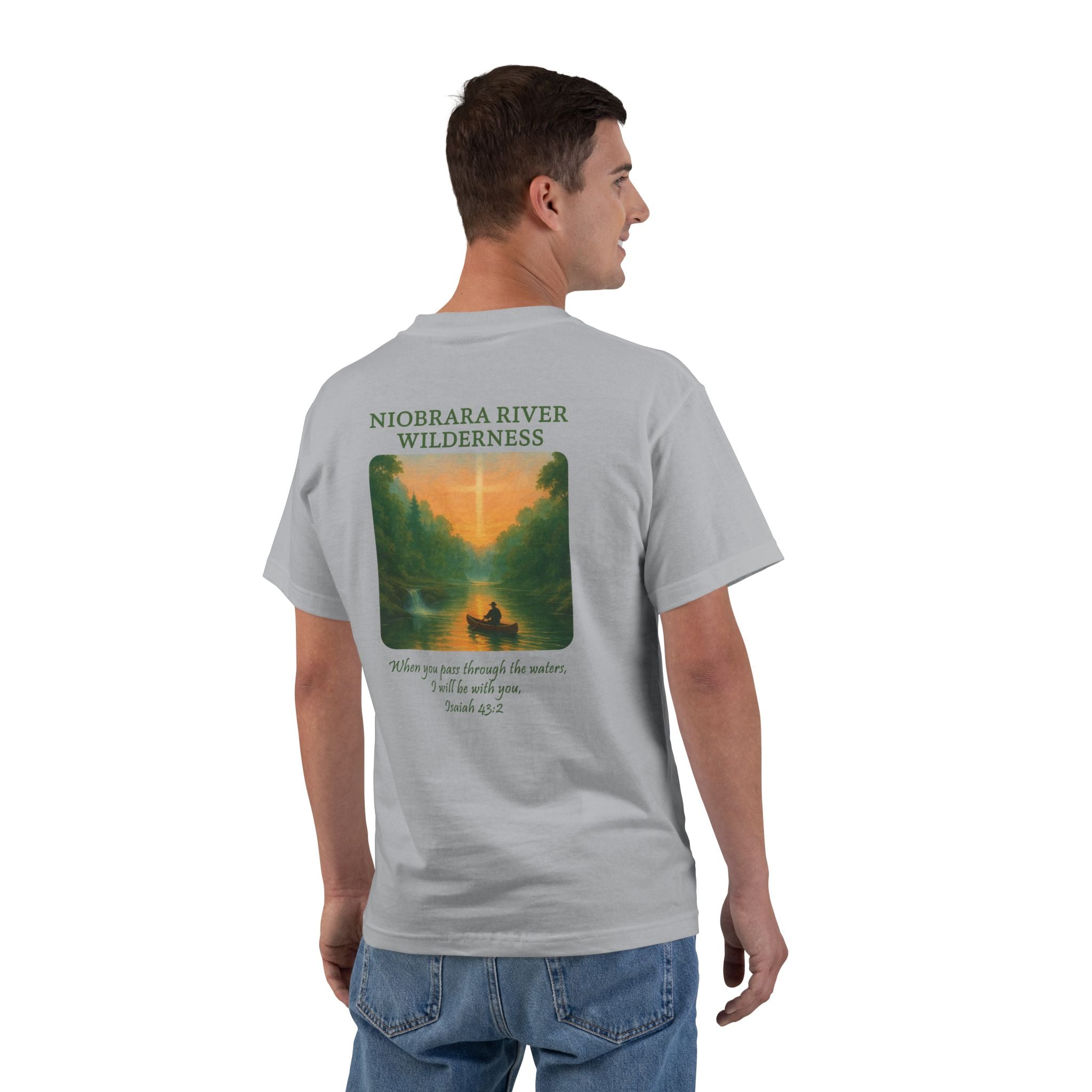 NB-Niobrara River Wilderness Shirt, Isaiah 43:2, Canoe Sunset, Nebraska Christian Tee, Outdoor Faith Apparel, God Bless America Collection