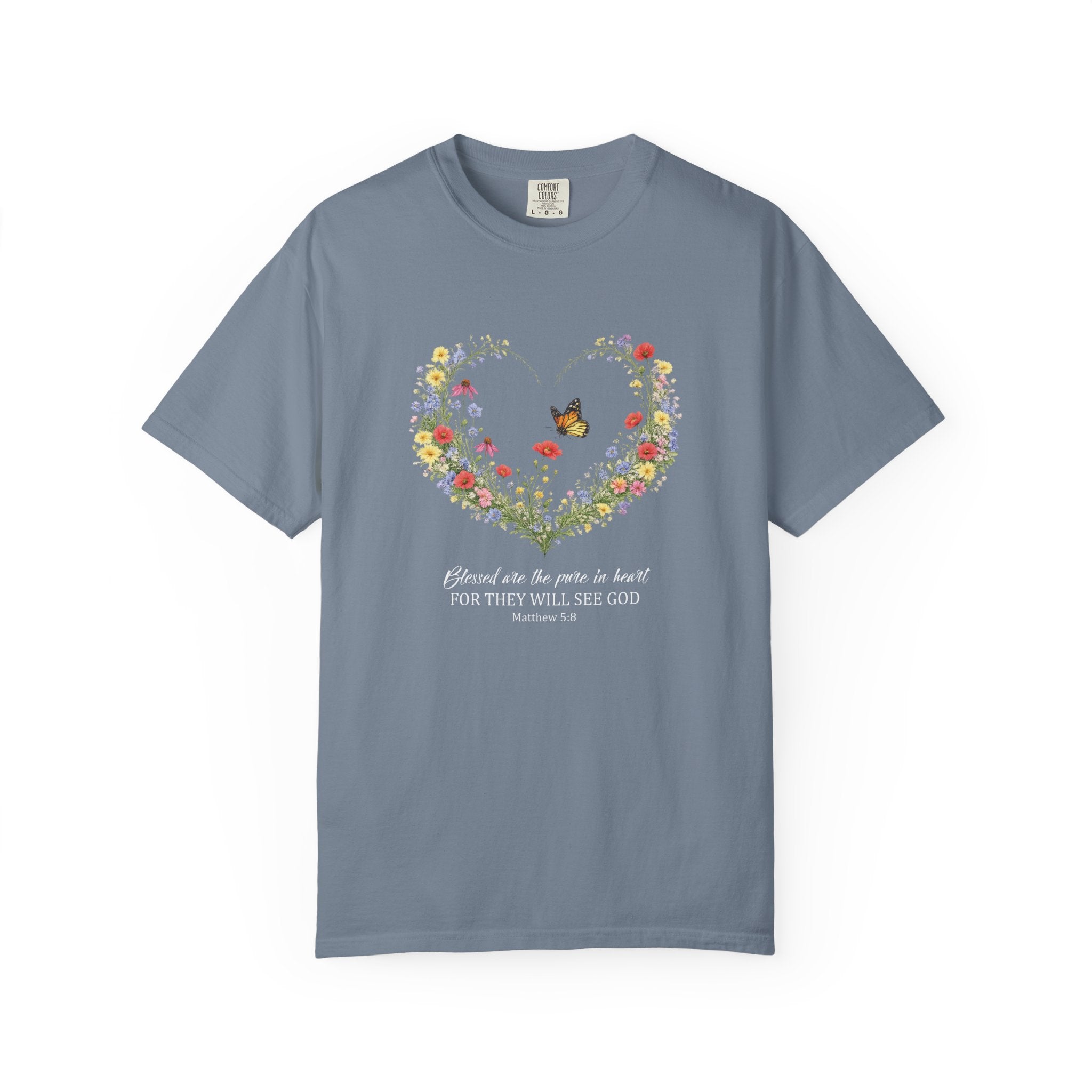 Blessed Are The Pure In Heart Floral Tee, Matthew 5:8 Christian Shirt, Christian Women Gift, Wildflower Heart, Redeemed Faith Apparel