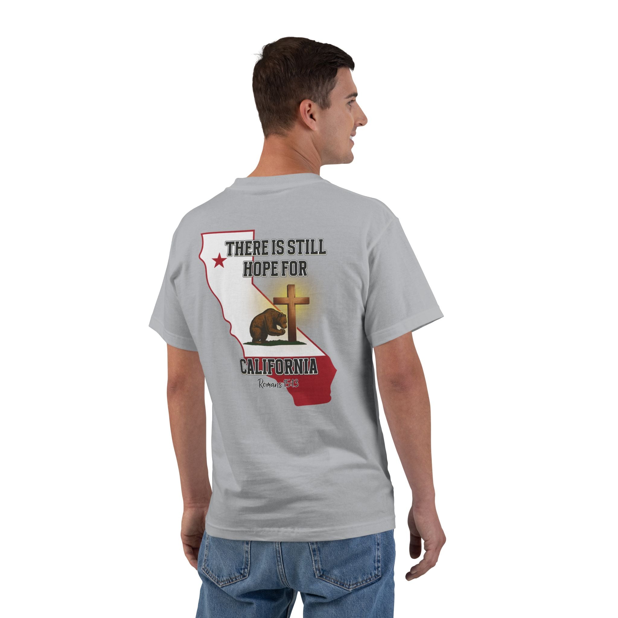 CA-There Is Still Hope for California, Christian Shirt, Romans 1513, Bear and Cross, Redeemed Faith Apparel, God Bless America Collection