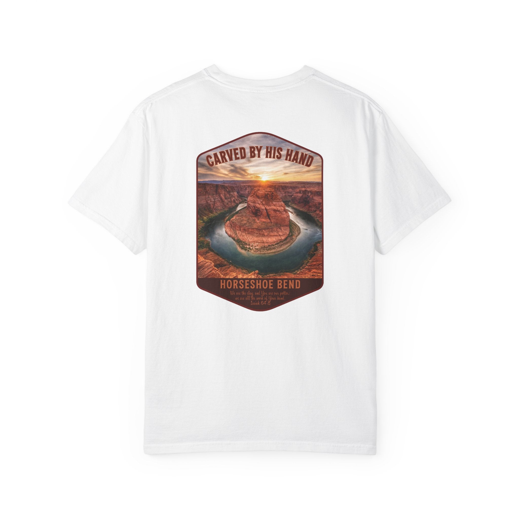 AZ-Horseshoe Bend Christian T Shirt, Carved by His Hand Tee, Arizona Faith Shirt, Isaiah 64 Bible Verse Shirt, God Bless America Collection