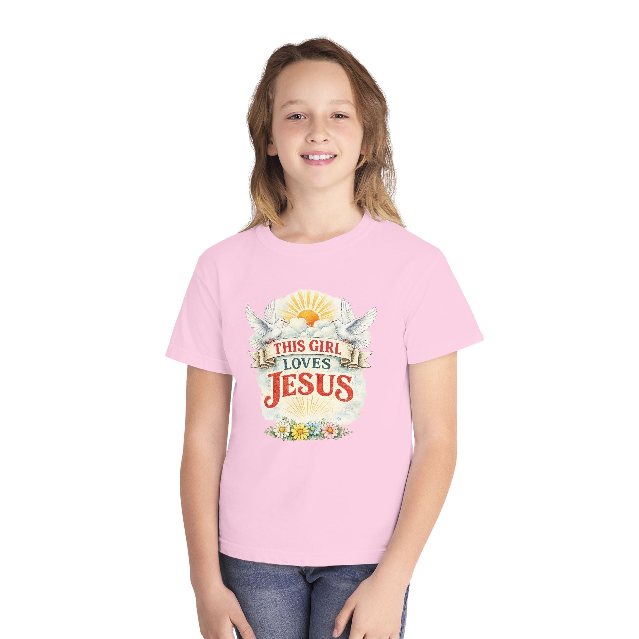This Girl Loves Jesus Youth Shirt, Christian Girl Shirt, Faith Based Kids Shirt, Cute Christian Tee, Bible Shirt Girls, Christian Gift Kids