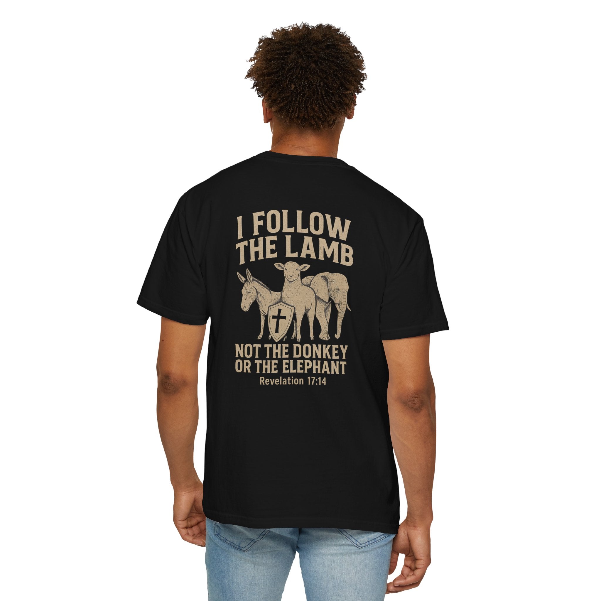 Christian Shirt, I Follow The Lamb Not The Donkey Or Elephant, Revelation 17:14 T-Shirt, Jesus Over Politics Tee, Redeemed Faith Apparel