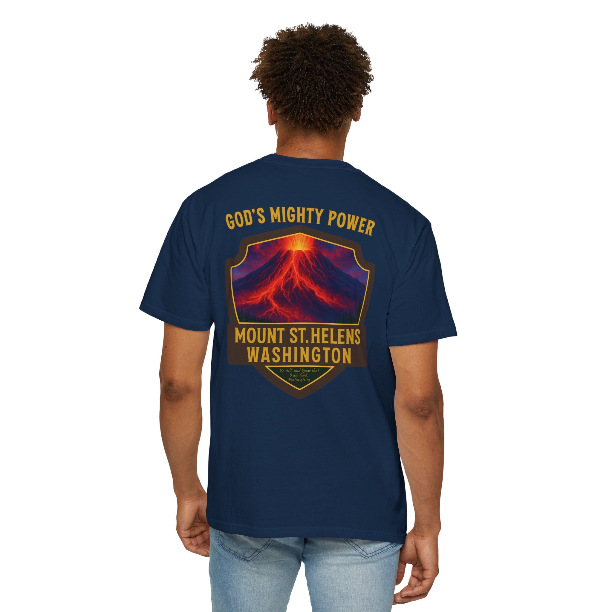 WA-Mount St Helens Washington Christian Shirt, Gods Mighty Power, Psalm 46:10, Volcano Faith Tee, God Bless America Collection, Redeemed Tee