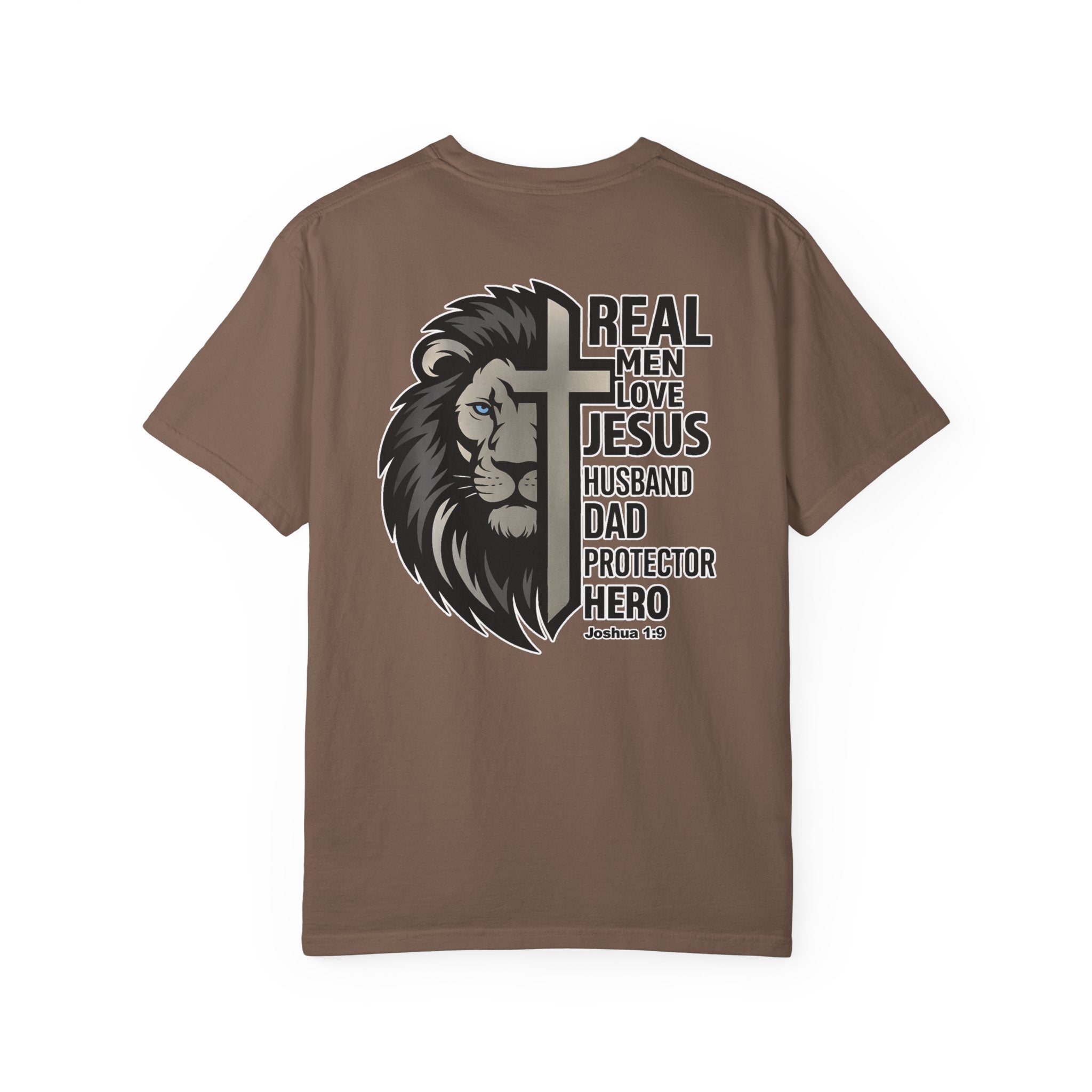 Real Men Love Jesus Lion Christian Shirt, Husband Dad Protector Hero Faith Tee, Christian Mens Shirt, Redeemed Faith Apparel, Joshua 1:9 Tee