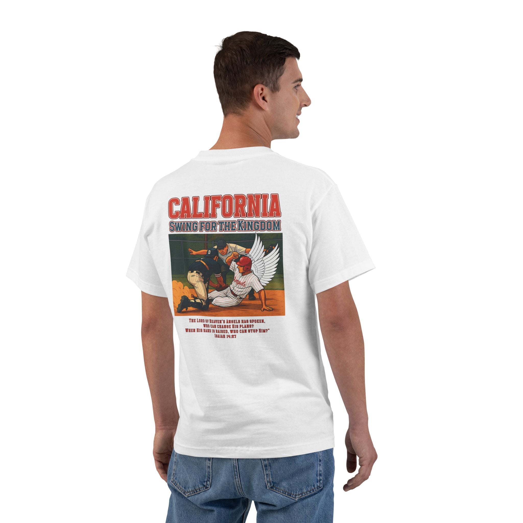CA-Angels Swing for the Kingdom Christian Baseball Shirt, Isaiah 1427, Faith Sports Tee, Redeemed Faith Apparel God Bless America Collection