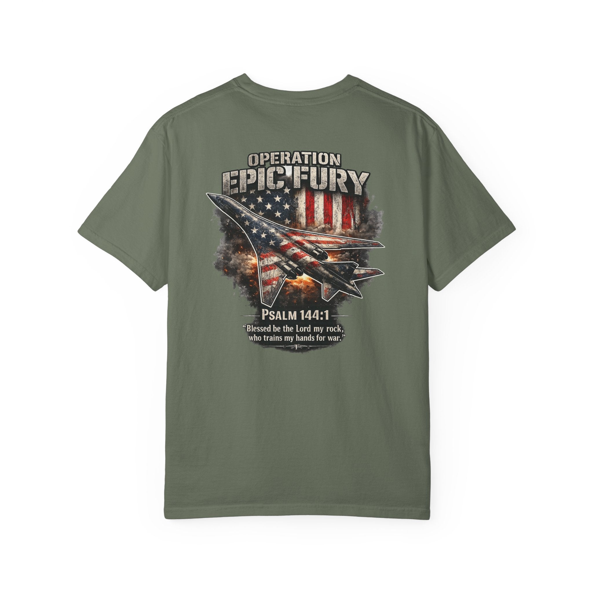 Operation Epic Fury Christian Shirt, Psalm 144:1 Bible Verse Tee, American B1 Bomber Shirt, Faith and Freedom Shirt, Redeemed Faith Apparel