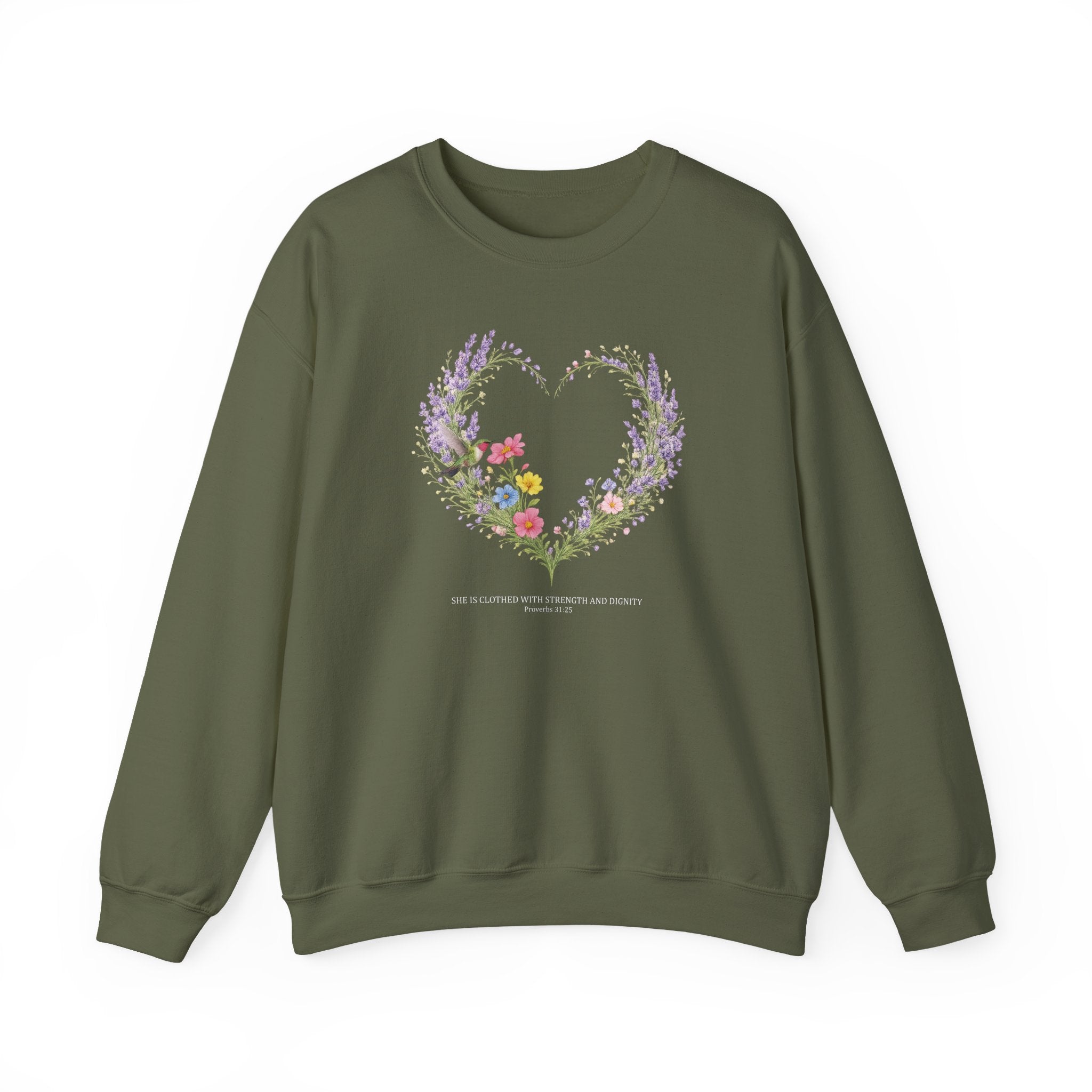 Strength and Dignity Sweatshirt, Proverbs 31:25 Christian Sweatshirt, Hummingbird Womens Gift, Boho Christian Top, Redeemed Faith Apparel