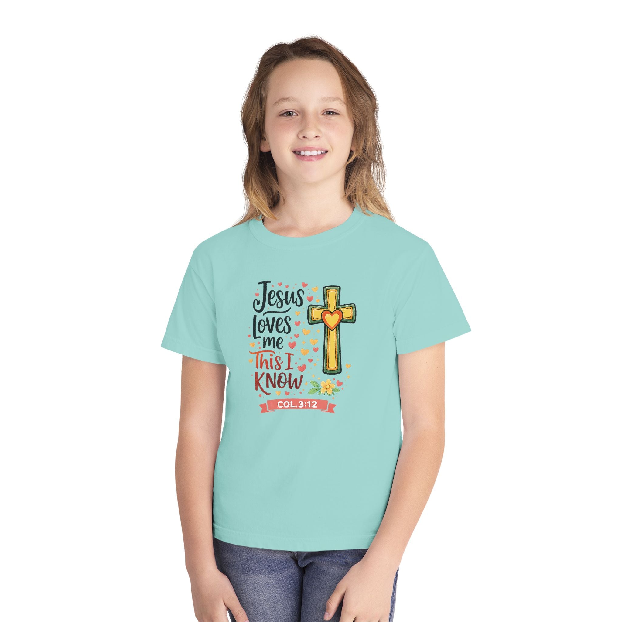 Jesus Loves Me Youth Shirt, Christian Youth T Shirt, Bible Verse Youth Tee, Faith Shirt for Girls Boys, Church Youth Shirt Colossians 312