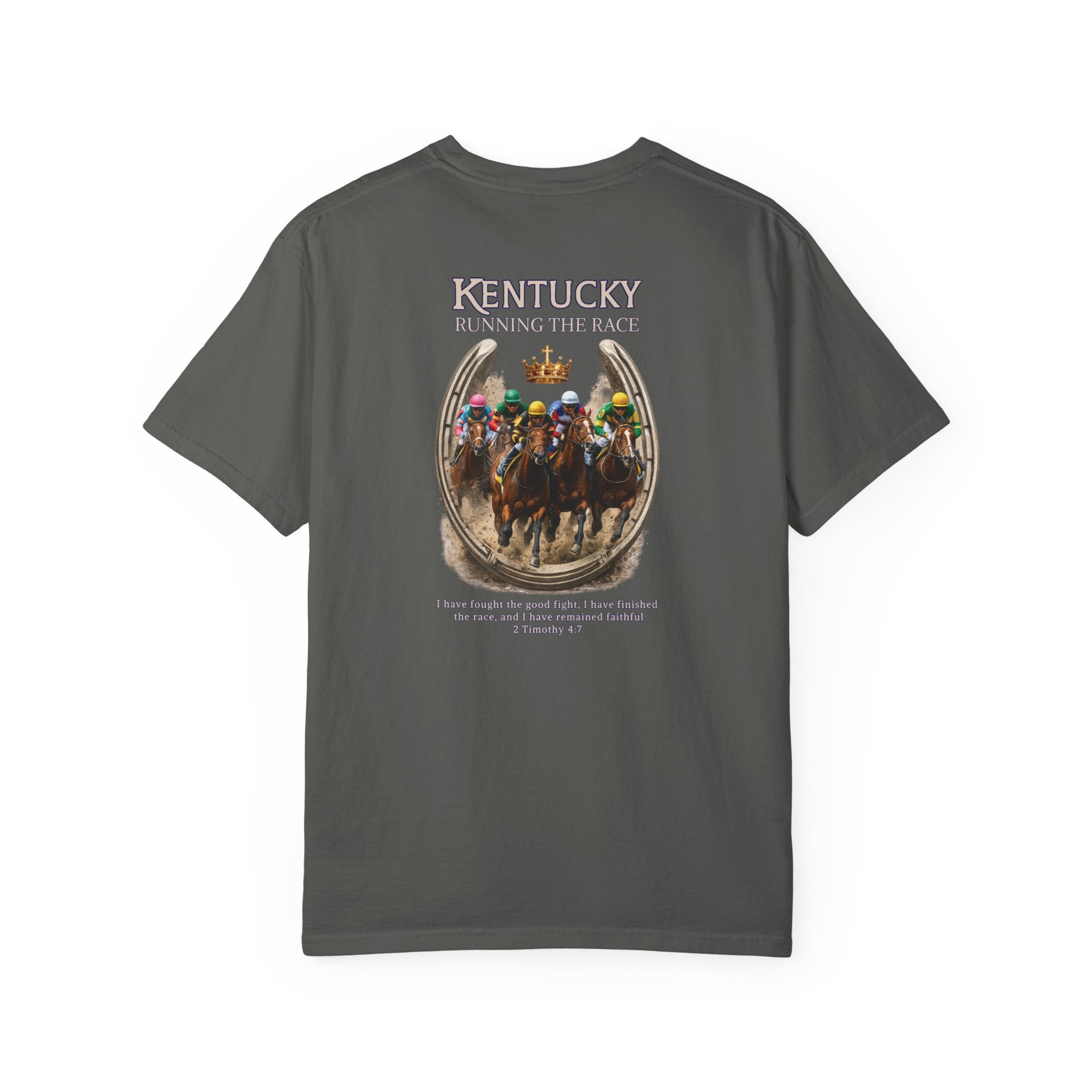 KY-Kentucky Running the Race Christian T Shirt, Horse Racing Shirt, 2 Timothy 4 Scripture Tee, Kentucky Derby, God Bless America Collection