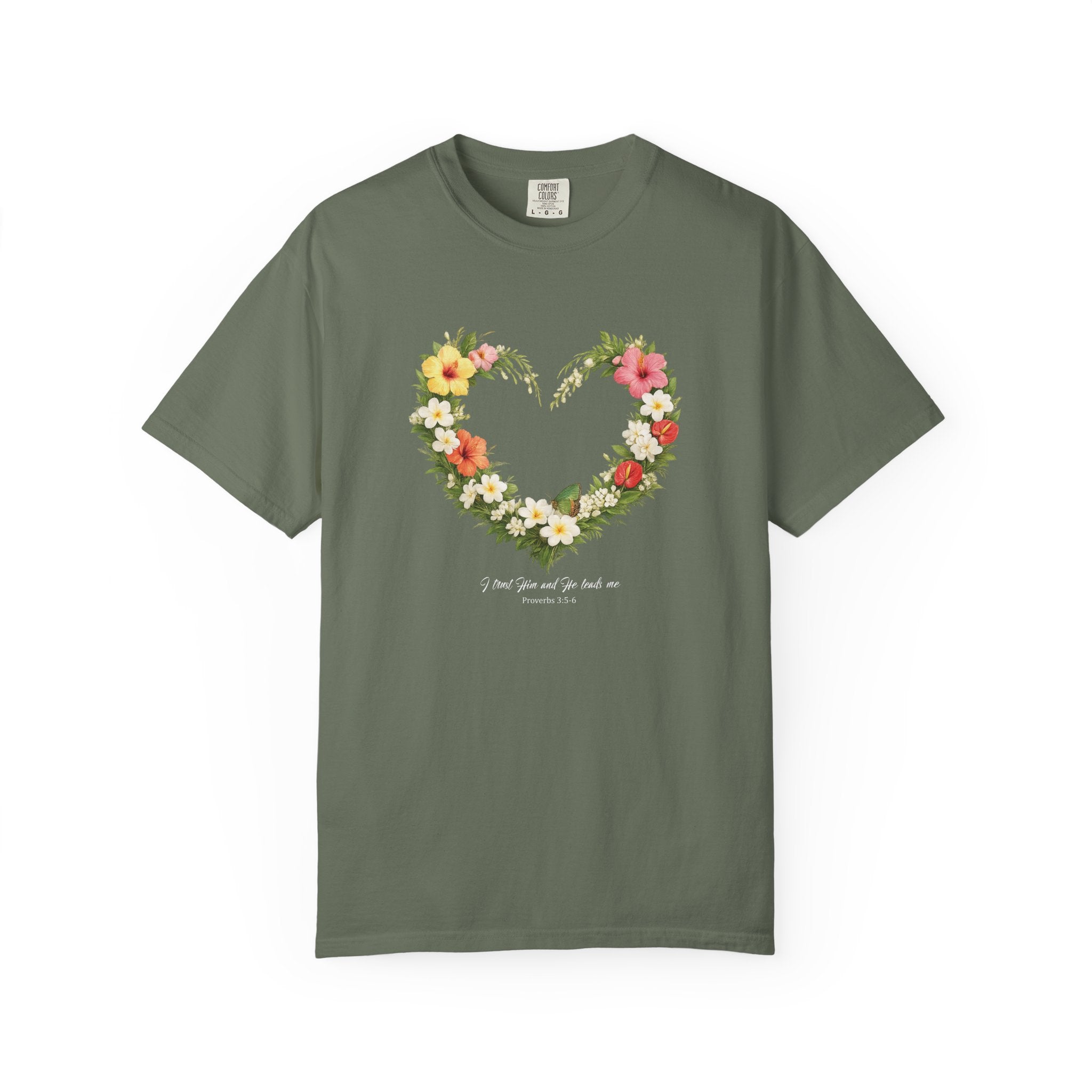 I Trust Him Floral Heart Christian Shirt, 2 Timothy 1:7 T-Shirt, Faith Based Gift for Women, Wildflower Heart Tee, Redeemed Faith Apparel