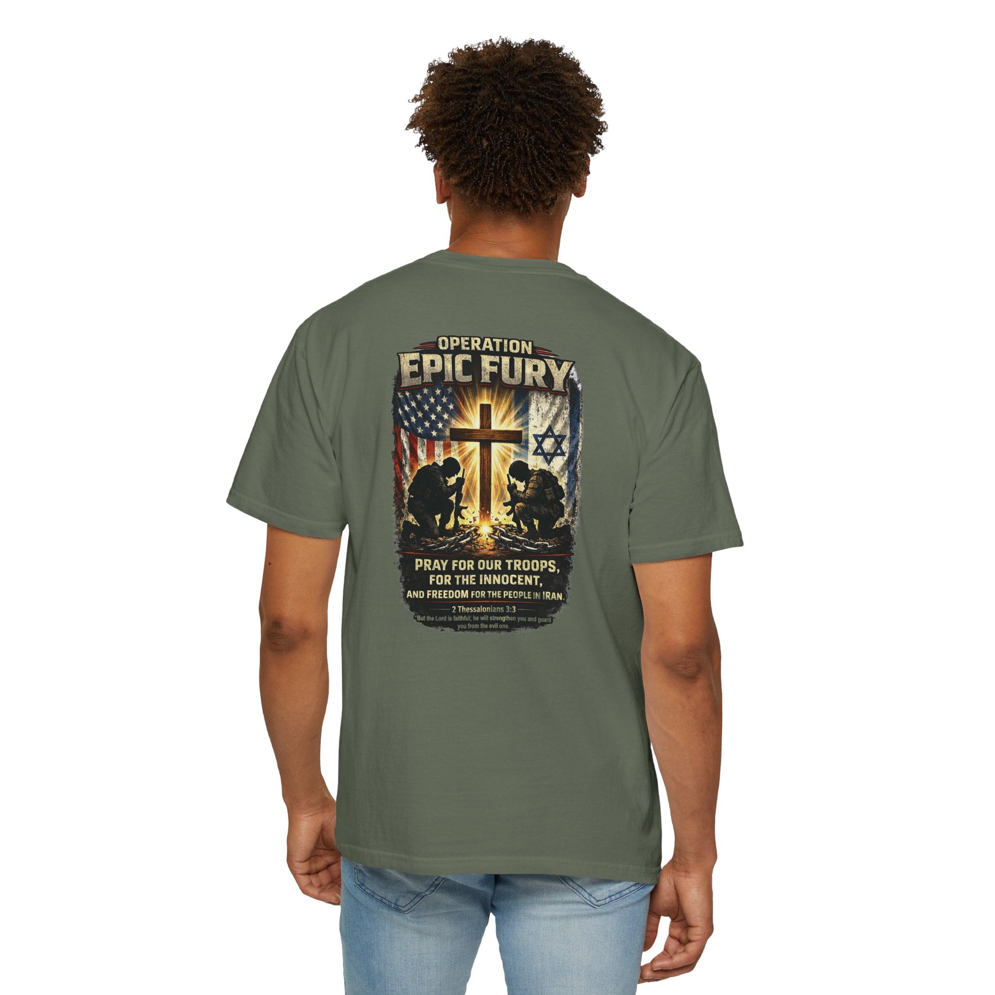 Operation Epic Fury Christian Shirt, Pray For Our Troops Shirt, 2 Thessalonians 3:3 Tee, Faith and Freedom Shirt, Redeemed Faith Apparel