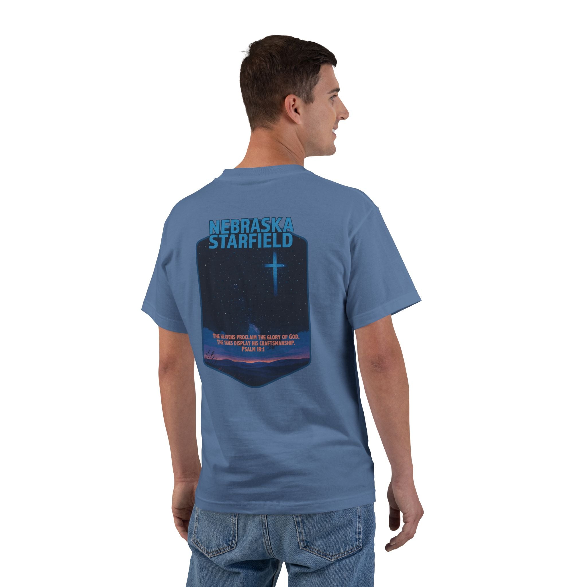NB-Nebraska Starfield, Christian Shirt, Psalm 19:1, Night Sky, Milky Way T-Shirt, Faith Starlight Apparel, God Bless America Collection