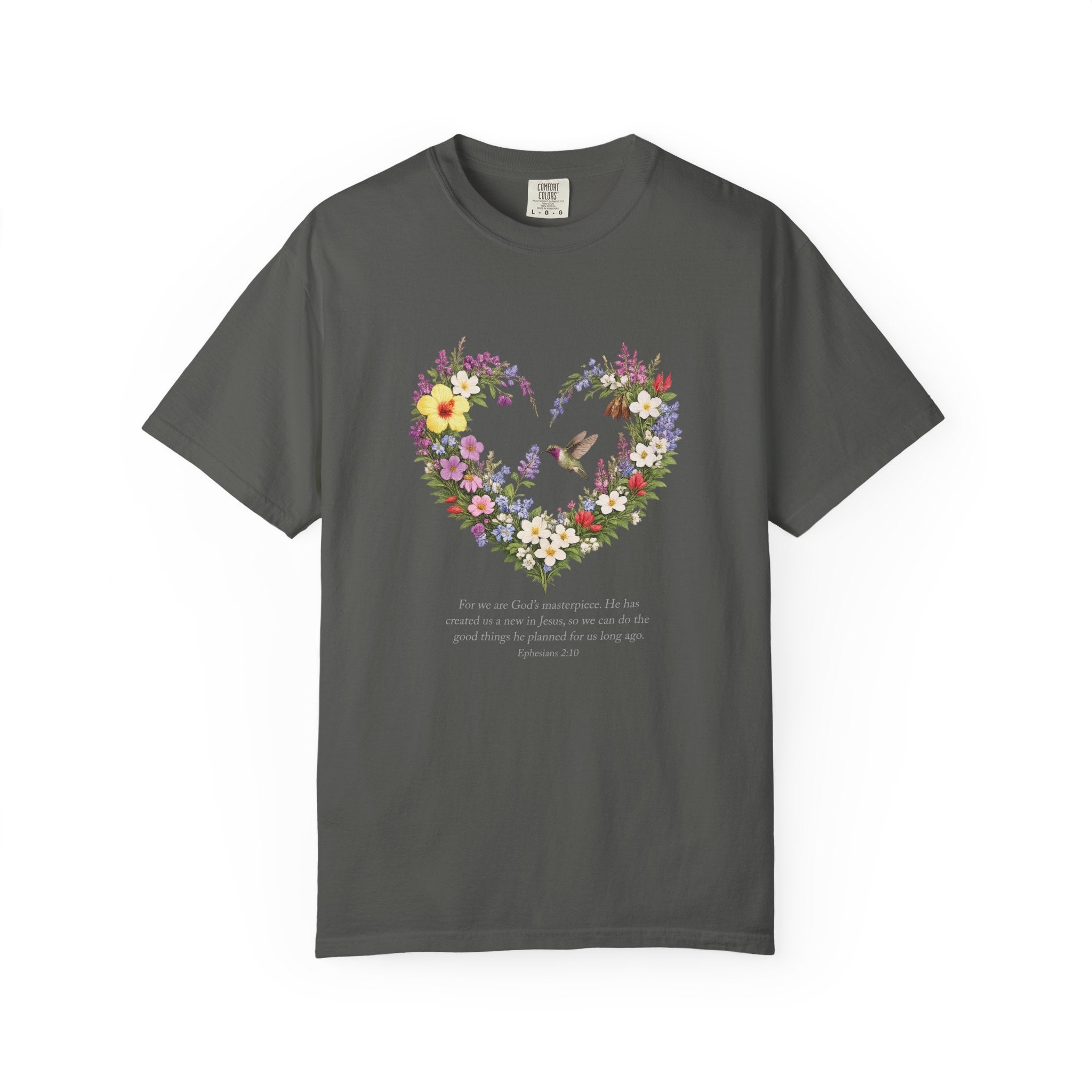 Gods Masterpiece Floral Heart T-shirt, Ephesians 2:10 Christian Shirt, Christian Women Gift, Wildflower Heart, Redeemed Faith Apparel