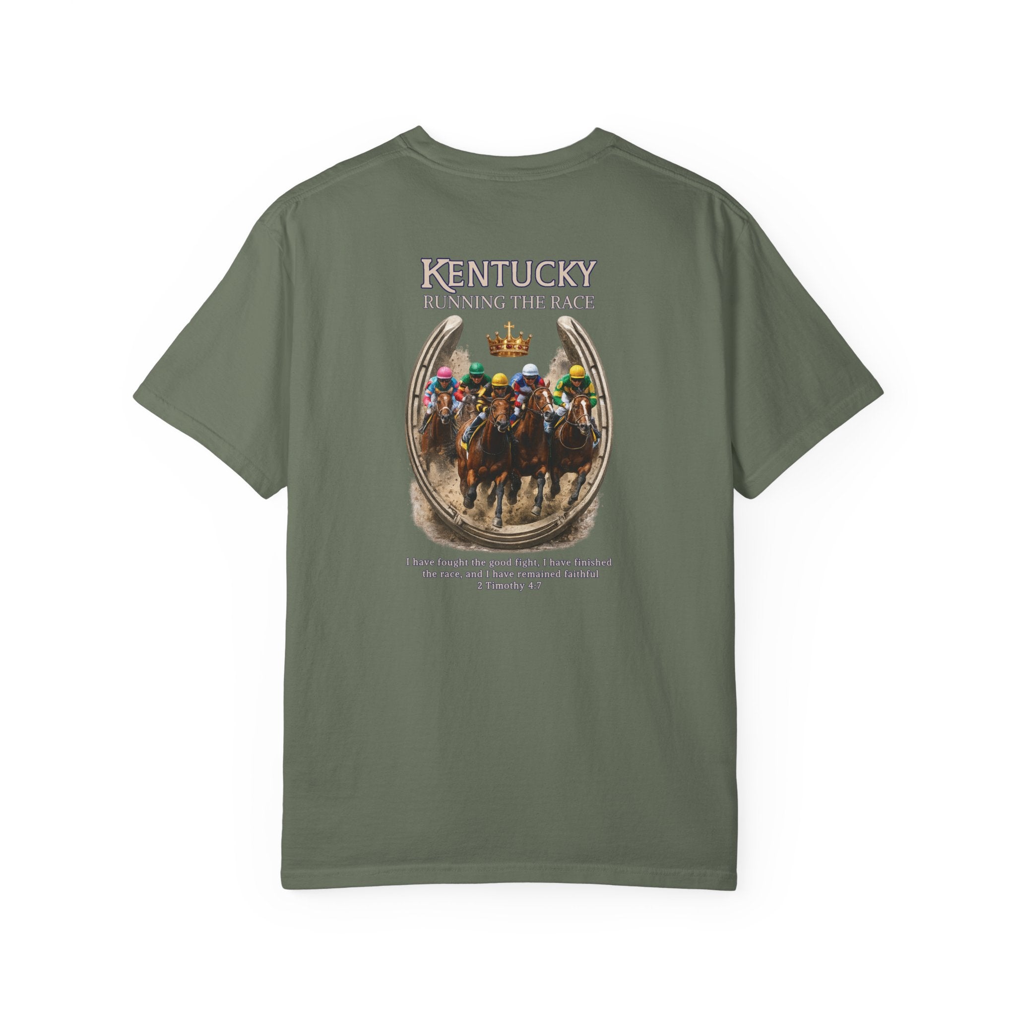 KY-Kentucky Running the Race Christian T Shirt, Horse Racing Shirt, 2 Timothy 4 Scripture Tee, Kentucky Derby, God Bless America Collection