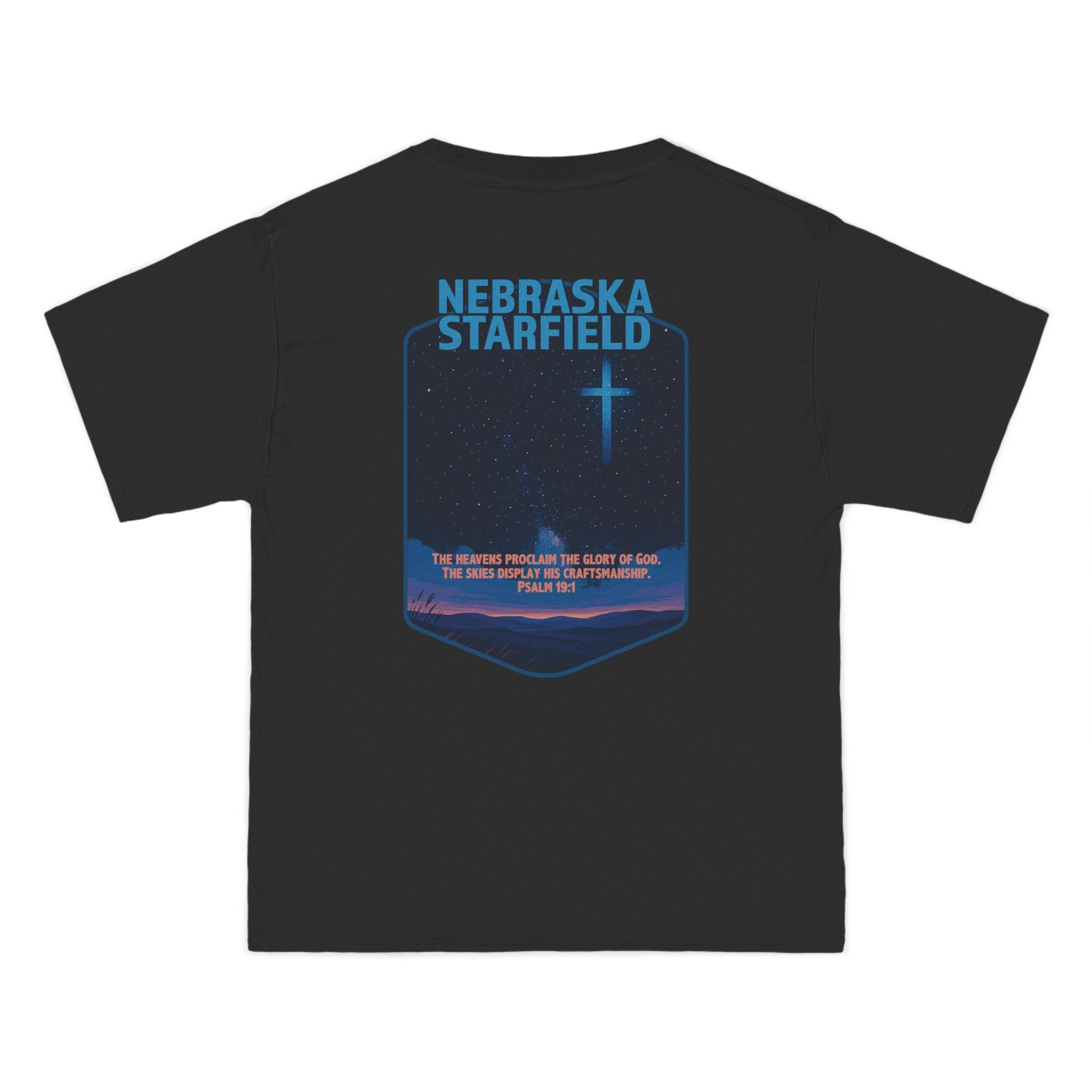 NB-Nebraska Starfield, Christian Shirt, Psalm 19:1, Night Sky, Milky Way T-Shirt, Faith Starlight Apparel, God Bless America Collection