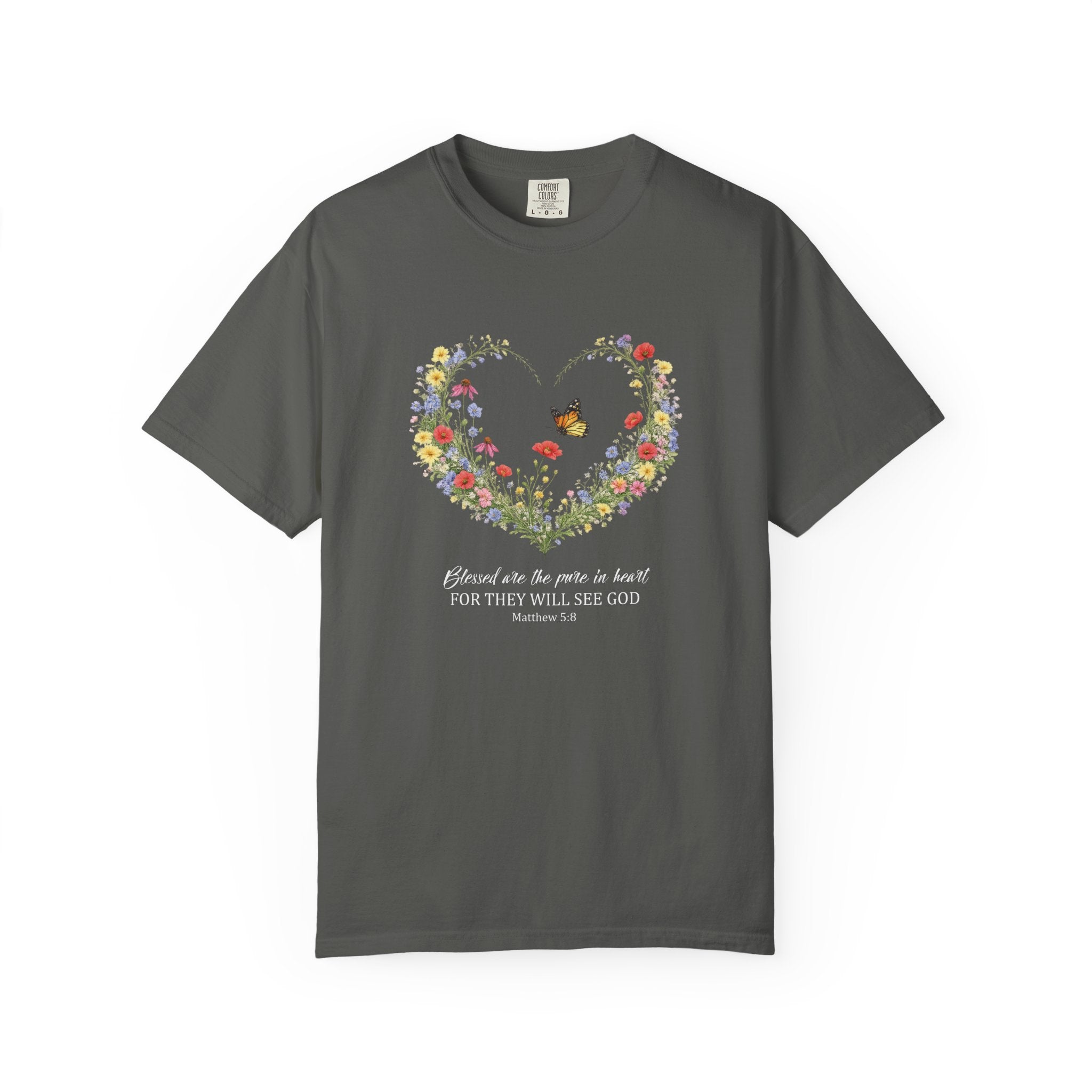 Blessed Are The Pure In Heart Floral Tee, Matthew 5:8 Christian Shirt, Christian Women Gift, Wildflower Heart, Redeemed Faith Apparel