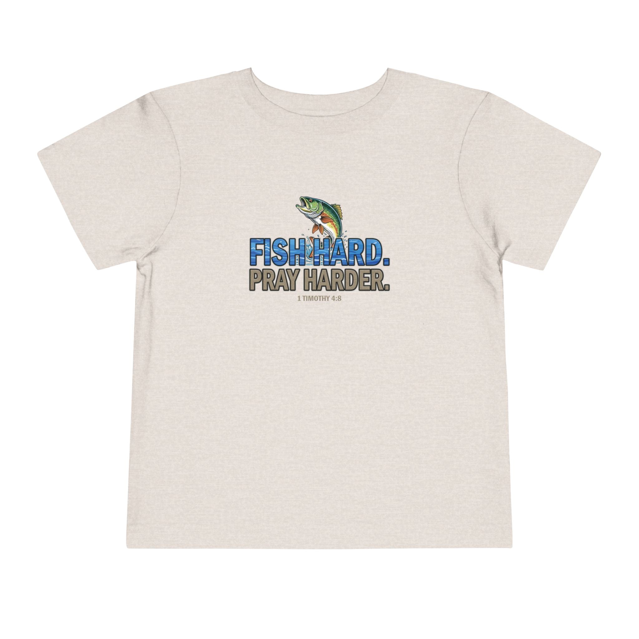Fish Hard Pray Harder Kids T-Shirt, Christian Fishing Tee, Redeemed Faith Apparel
