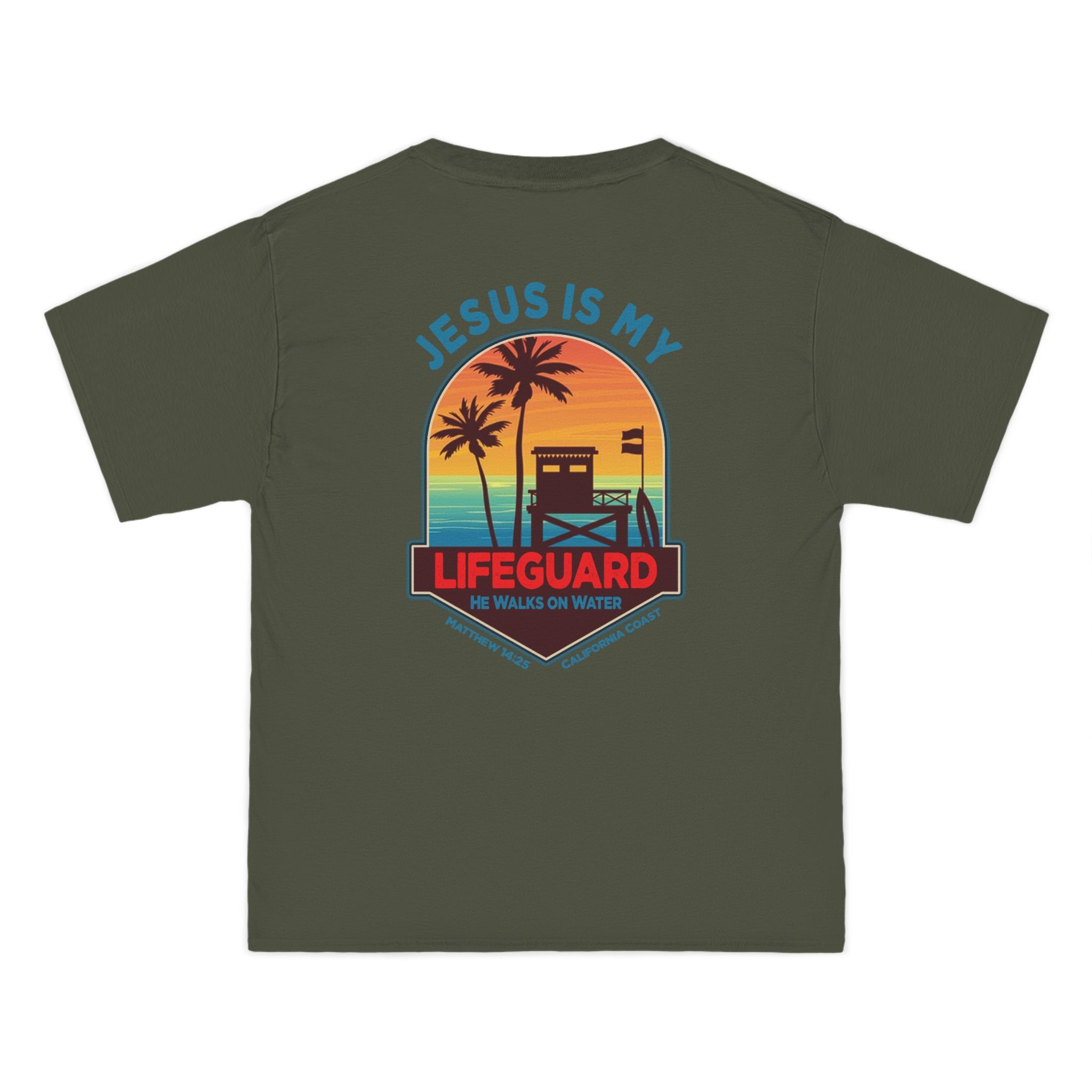 CA-Jesus Is My Lifeguard Shirt, He Walks on Water T-shirt, California Coast, Matthew 1425, Surfing T Shirt, God Bless America Collection