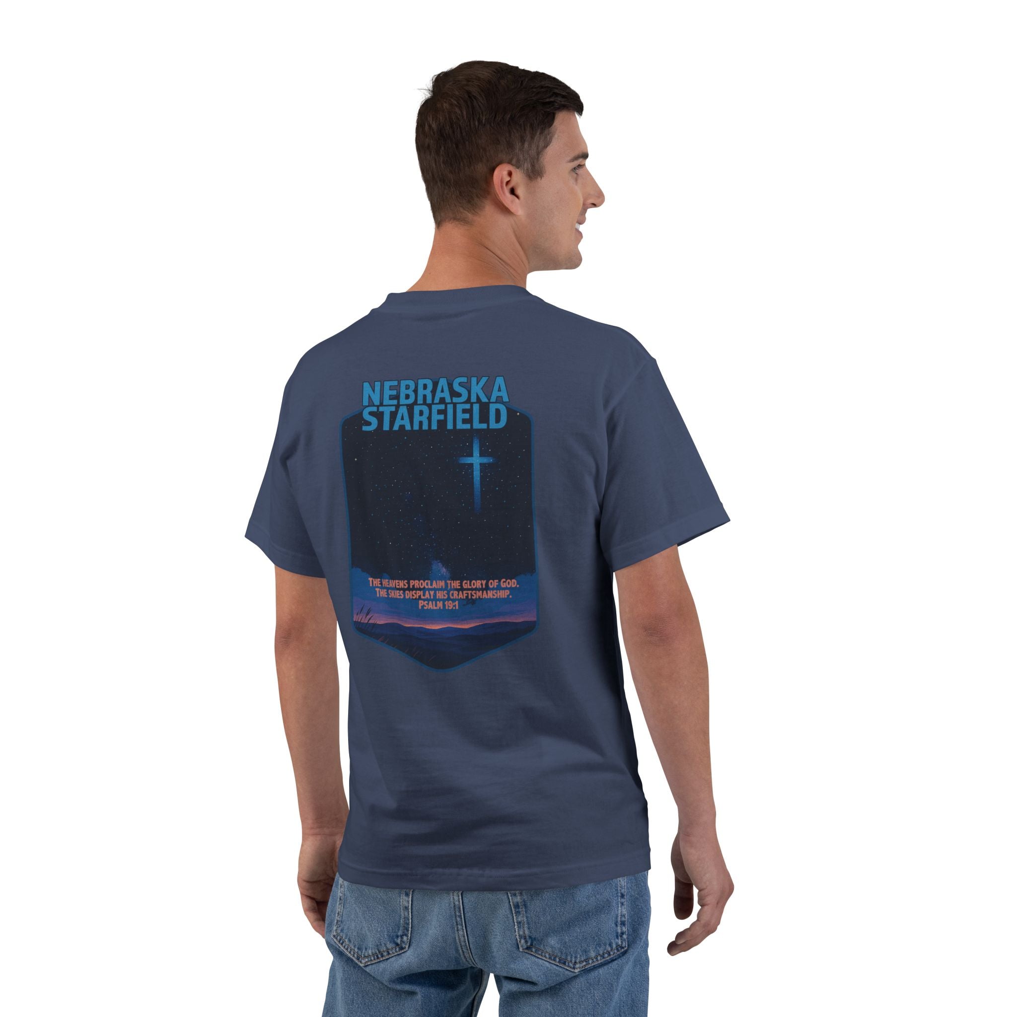 NB-Nebraska Starfield, Christian Shirt, Psalm 19:1, Night Sky, Milky Way T-Shirt, Faith Starlight Apparel, God Bless America Collection