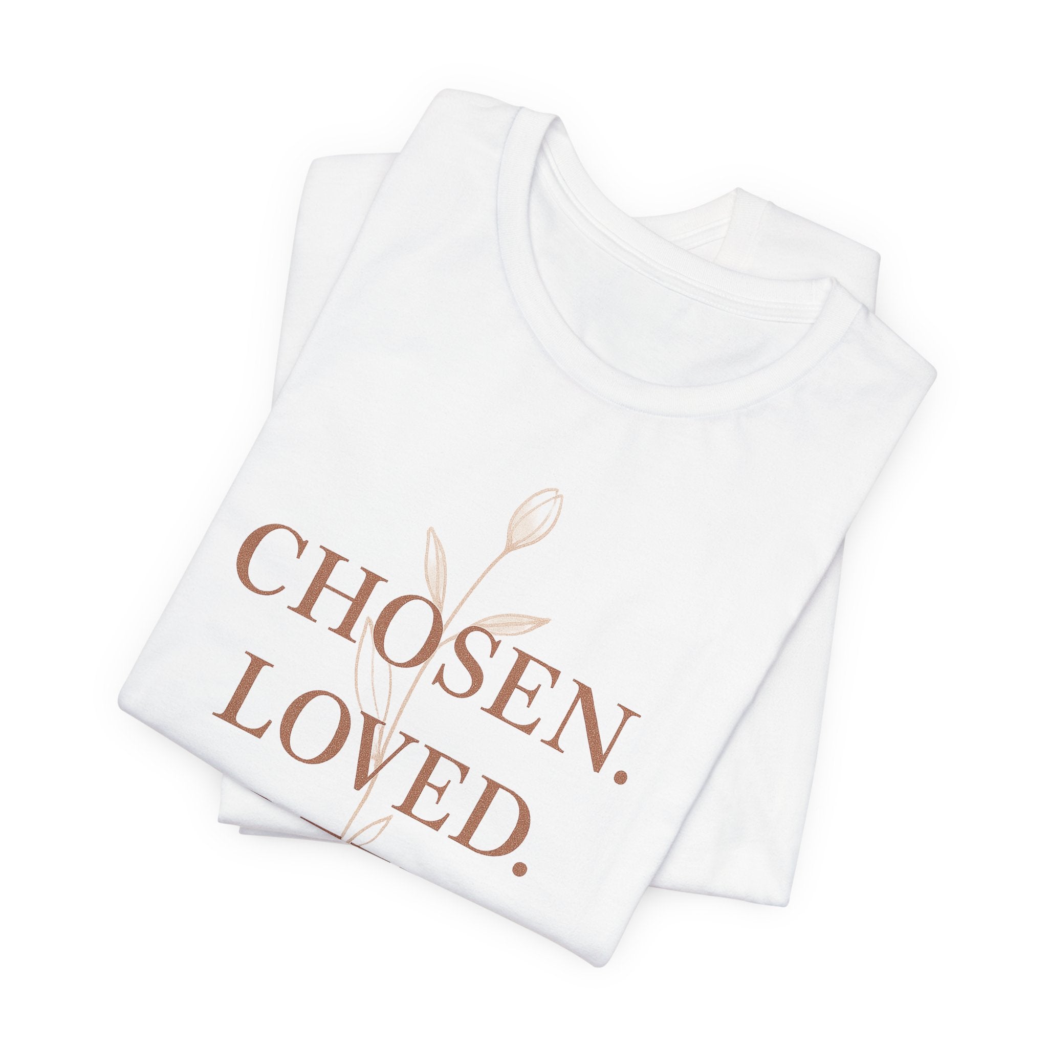 Chosen. Loved. Redeemed. Womens Christian T-Shirt - Faith Inspiration Tee, Minimalist Bible Verse Apparel, Redeemed Faith Apparel