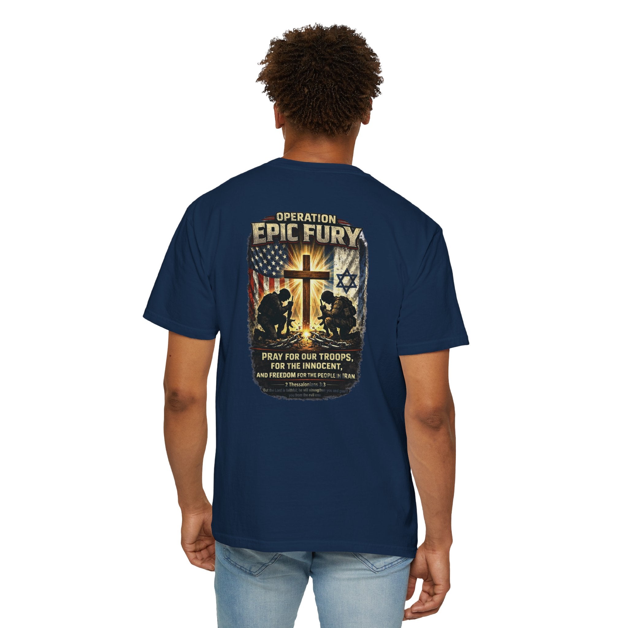 Operation Epic Fury Christian Shirt, Pray For Our Troops Shirt, 2 Thessalonians 3:3 Tee, Faith and Freedom Shirt, Redeemed Faith Apparel