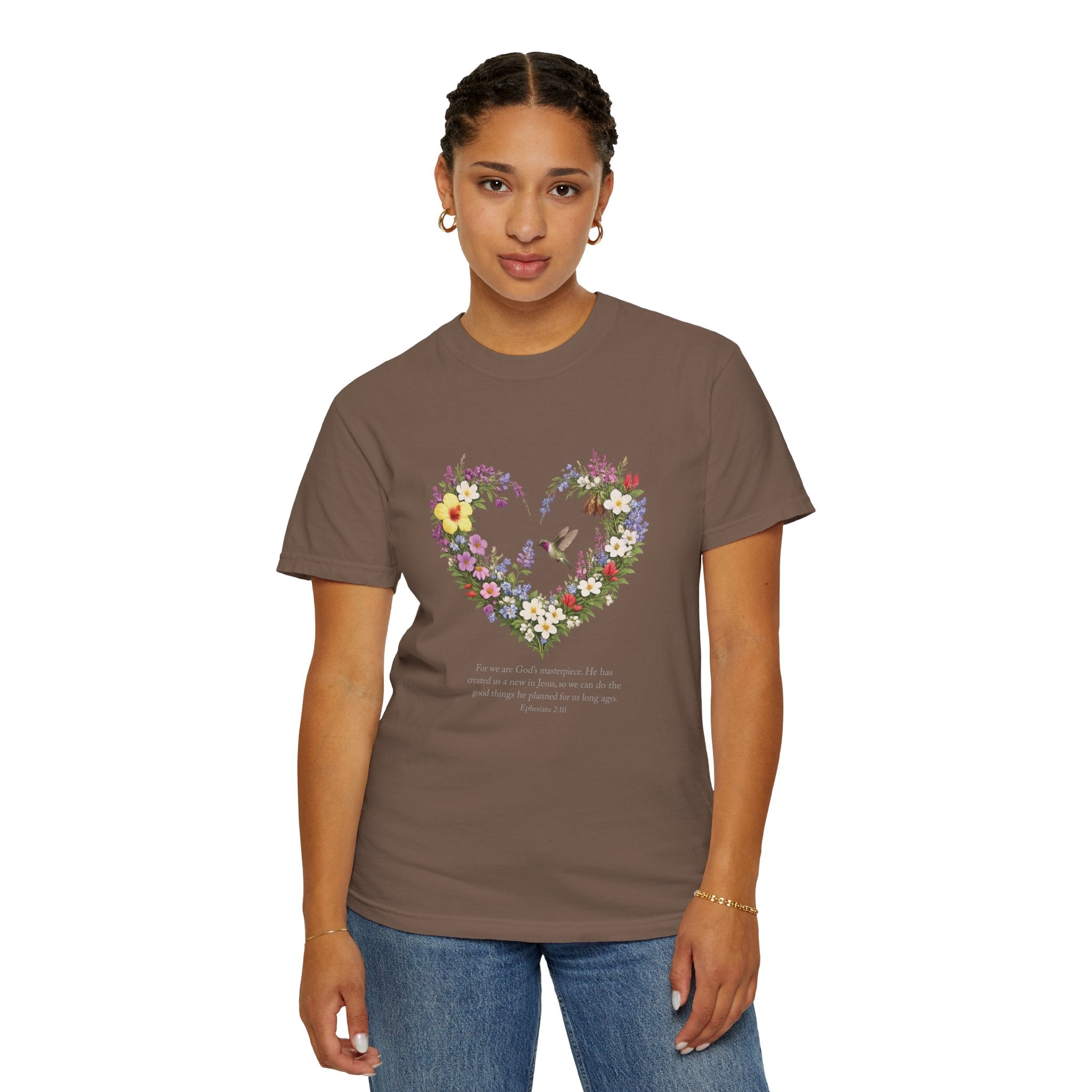 Gods Masterpiece Floral Heart T-shirt, Ephesians 2:10 Christian Shirt, Christian Women Gift, Wildflower Heart, Redeemed Faith Apparel
