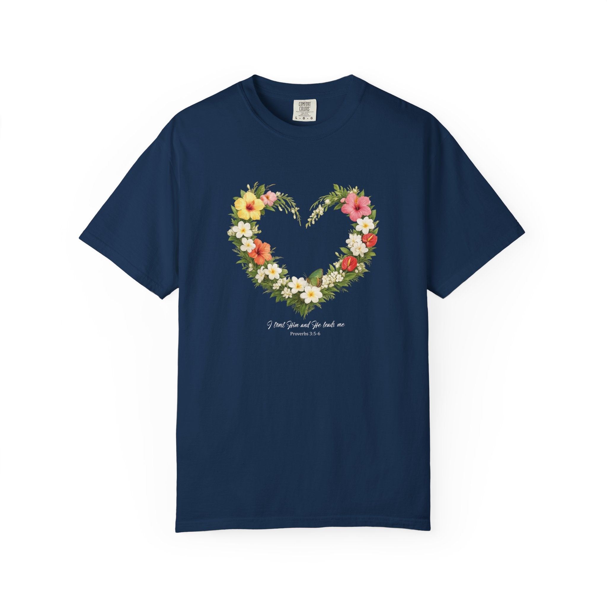 I Trust Him Floral Heart Christian Shirt, 2 Timothy 1:7 T-Shirt, Faith Based Gift for Women, Wildflower Heart Tee, Redeemed Faith Apparel