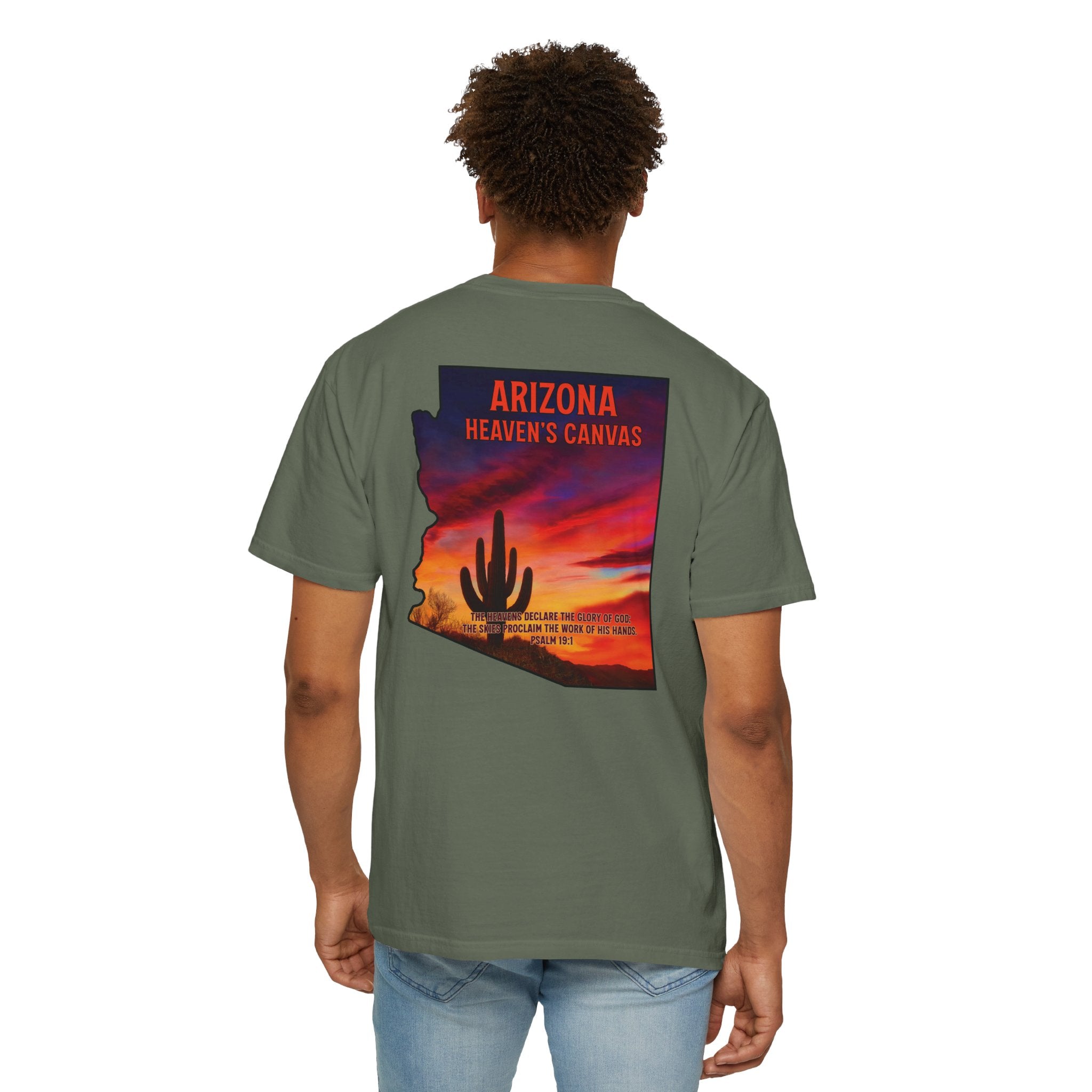 AZ-Arizona Heavens Canvas Christian T Shirt, Desert Sunset Shirt, Psalm 19:1 T-shirt, Arizona Christian Gift, God Bless America Collection