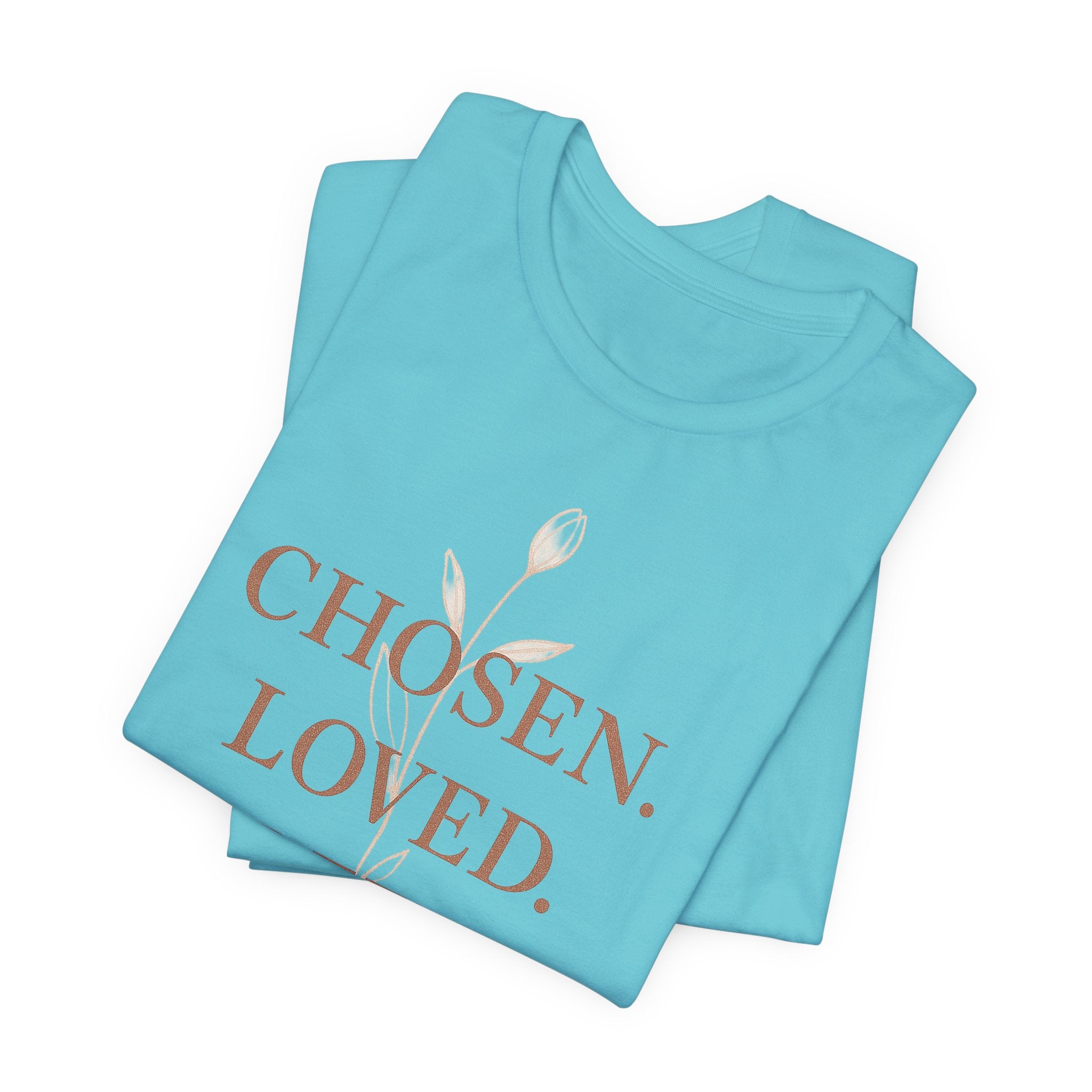 Chosen. Loved. Redeemed. Womens Christian T-Shirt - Faith Inspiration Tee, Minimalist Bible Verse Apparel, Redeemed Faith Apparel