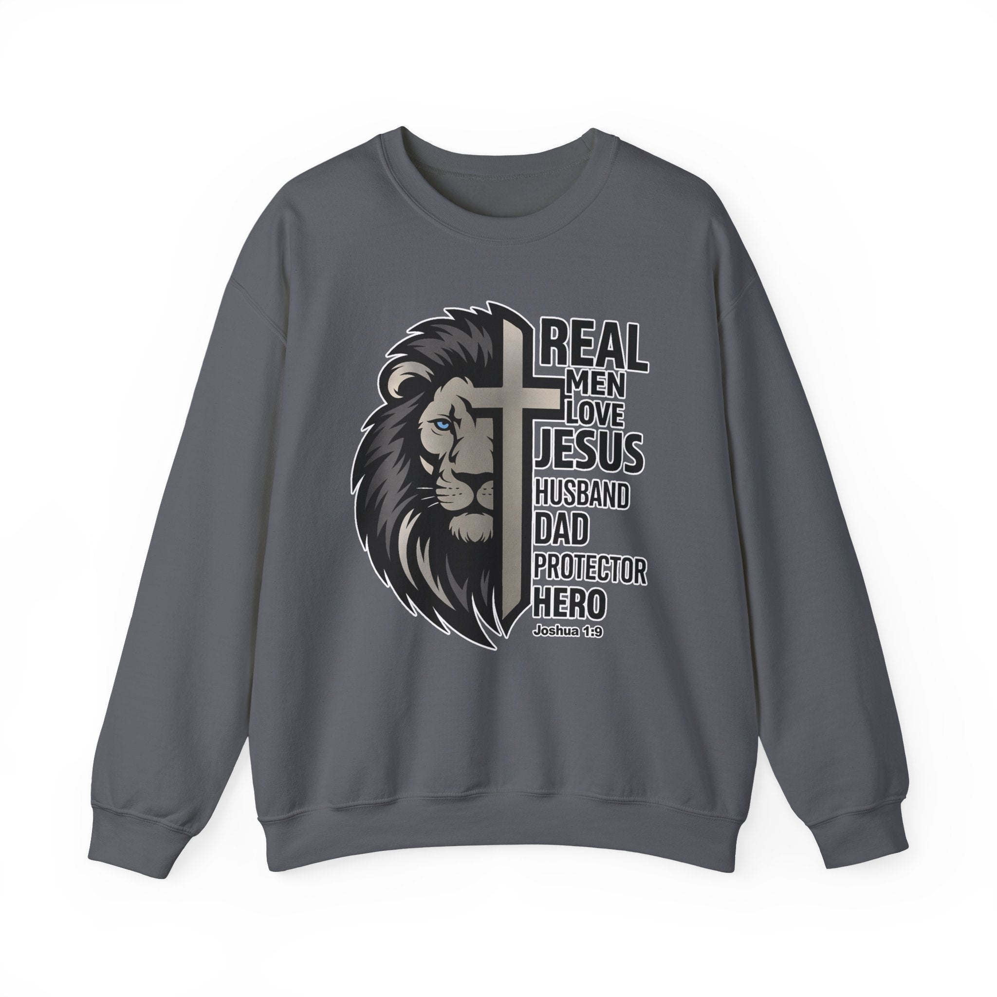 Real Men Love Jesus Lion Christian Crewneck Sweatshirt, Husband Dad Protector Hero Faith Pullover, Christian Sweater, Redeemed Faith Apparel