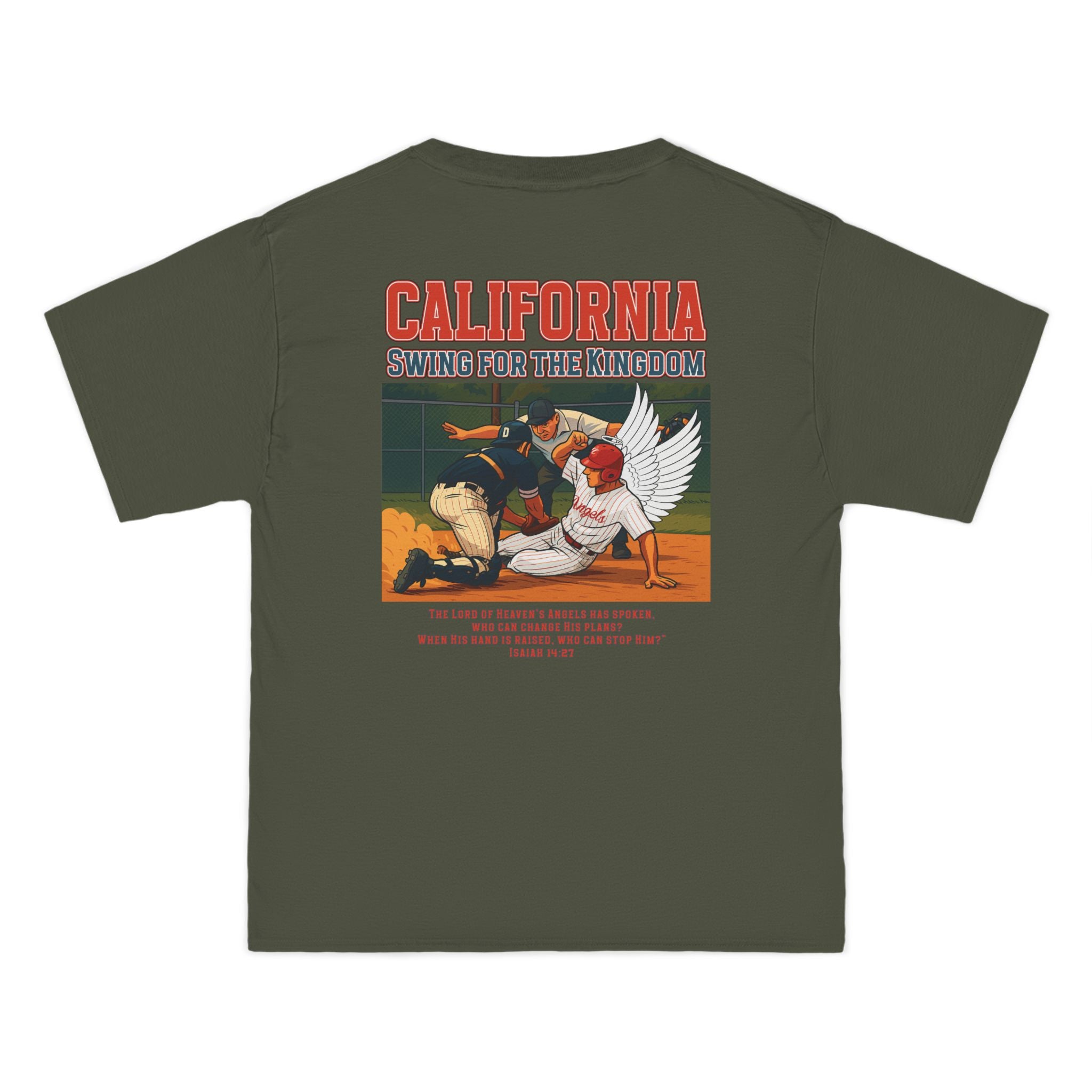 CA-Angels Swing for the Kingdom Christian Baseball Shirt, Isaiah 1427, Faith Sports Tee, Redeemed Faith Apparel God Bless America Collection
