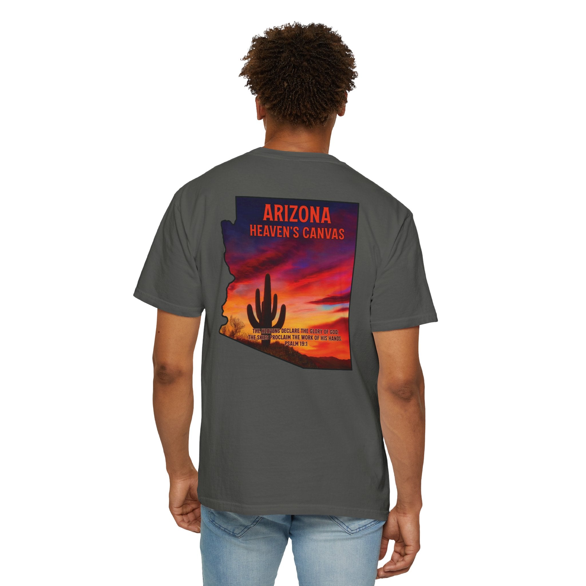 AZ-Arizona Heavens Canvas Christian T Shirt, Desert Sunset Shirt, Psalm 19:1 T-shirt, Arizona Christian Gift, God Bless America Collection