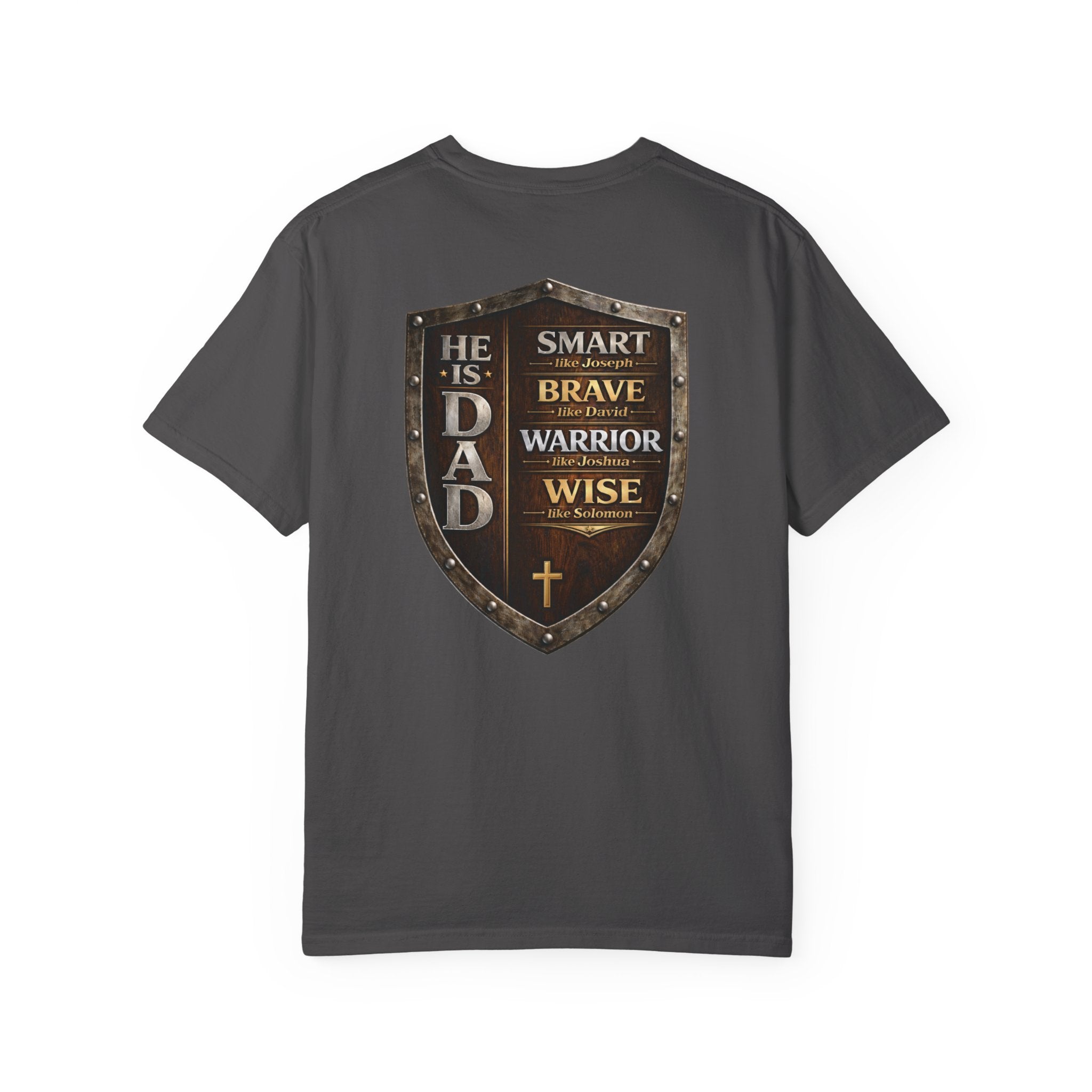 Christian Dad Shield Shirt, Smart Brave Warrior Wise Father Tee, Man of God Dad Shirt, Christian Father Gift, Redeemed Faith Apparel