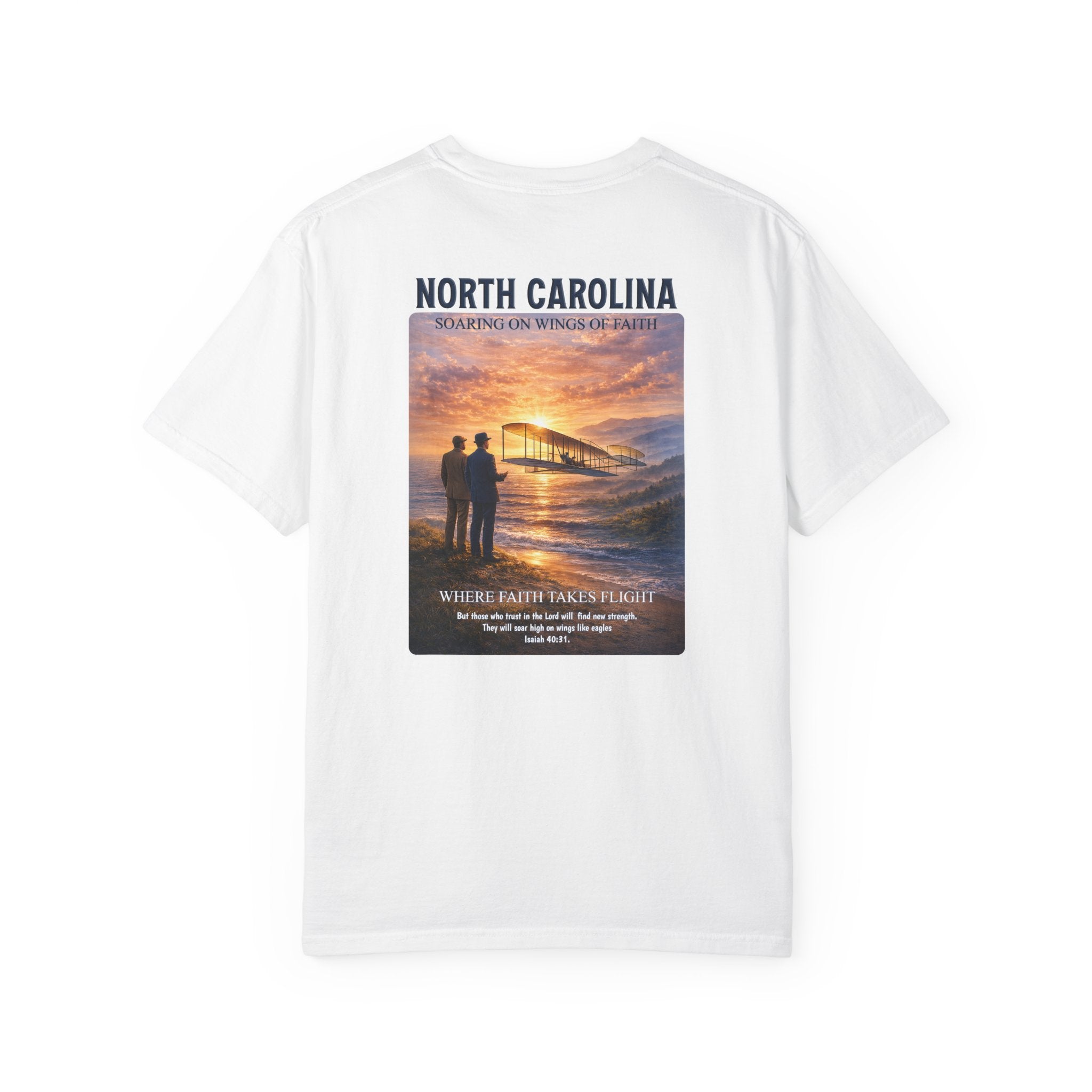 NC-North Carolina Soaring on Wings of Faith Christian T Shirt, Isaiah 40:31 Tee, NC Aviation Faith Shirt, God Bless America Collection