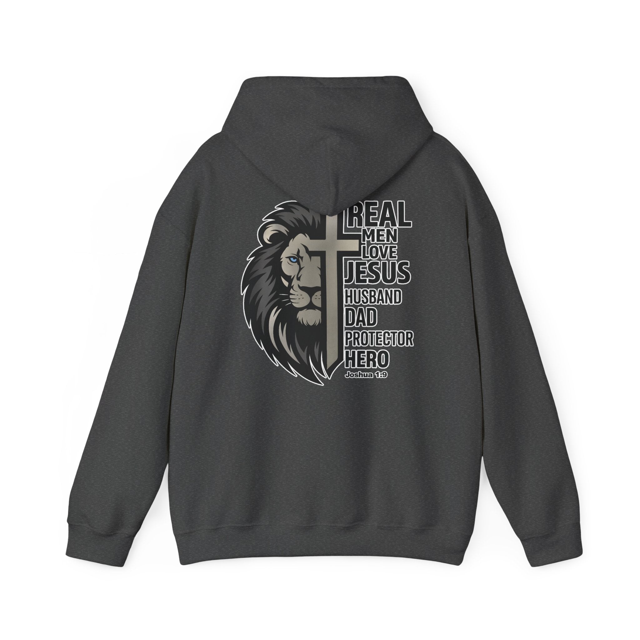 Real Men Love Jesus Lion Christian Hoodie, Husband Dad Protector Hero Hoodie, Christian Mens Pullover Sweatshirt, Redeemed Faith Apparel