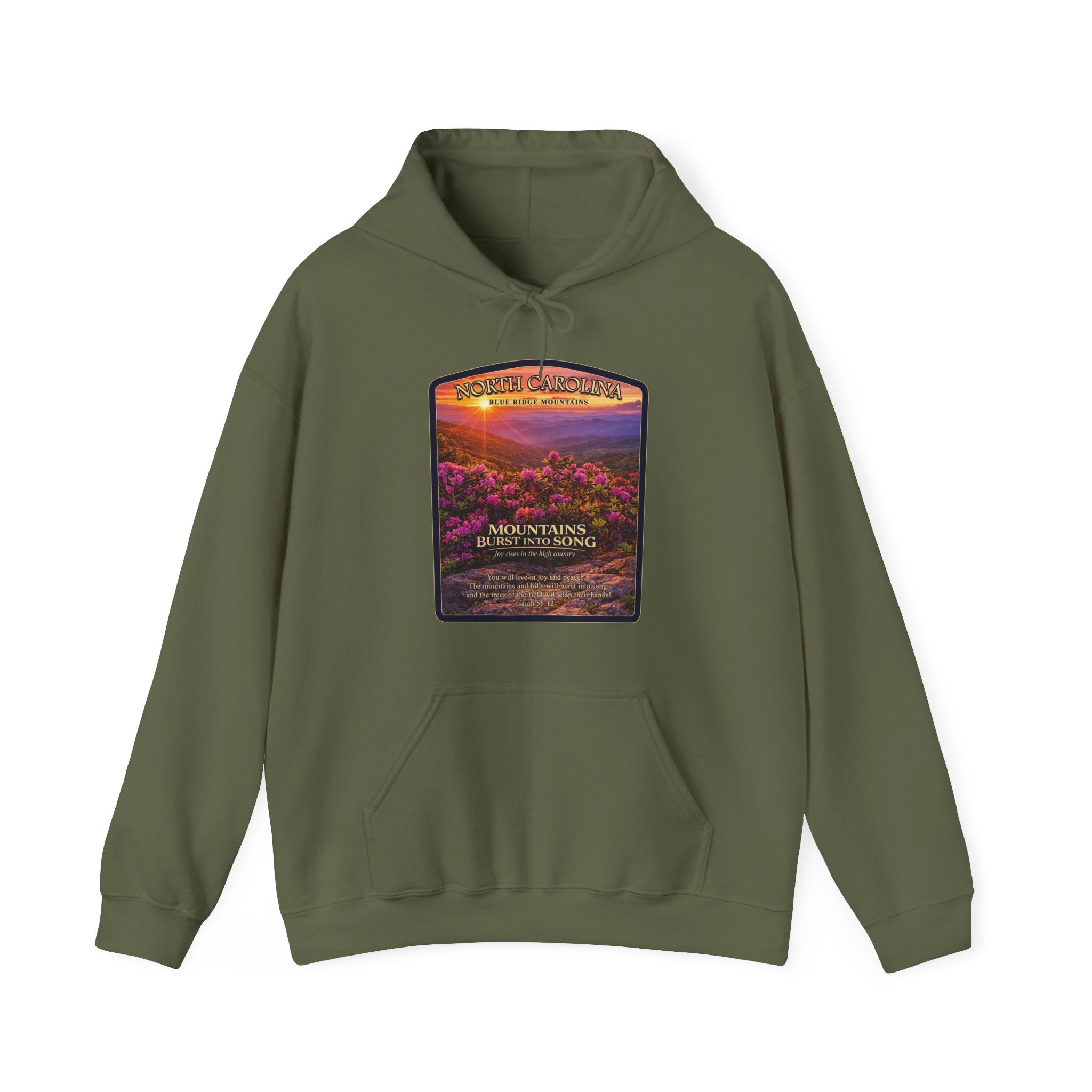 NC-North Carolina Blue Ridge Mountains Christian Hoodie, Mountains Burst Into Song Hoodie, Isaiah 55:12 Shirt, God Bless America Collection
