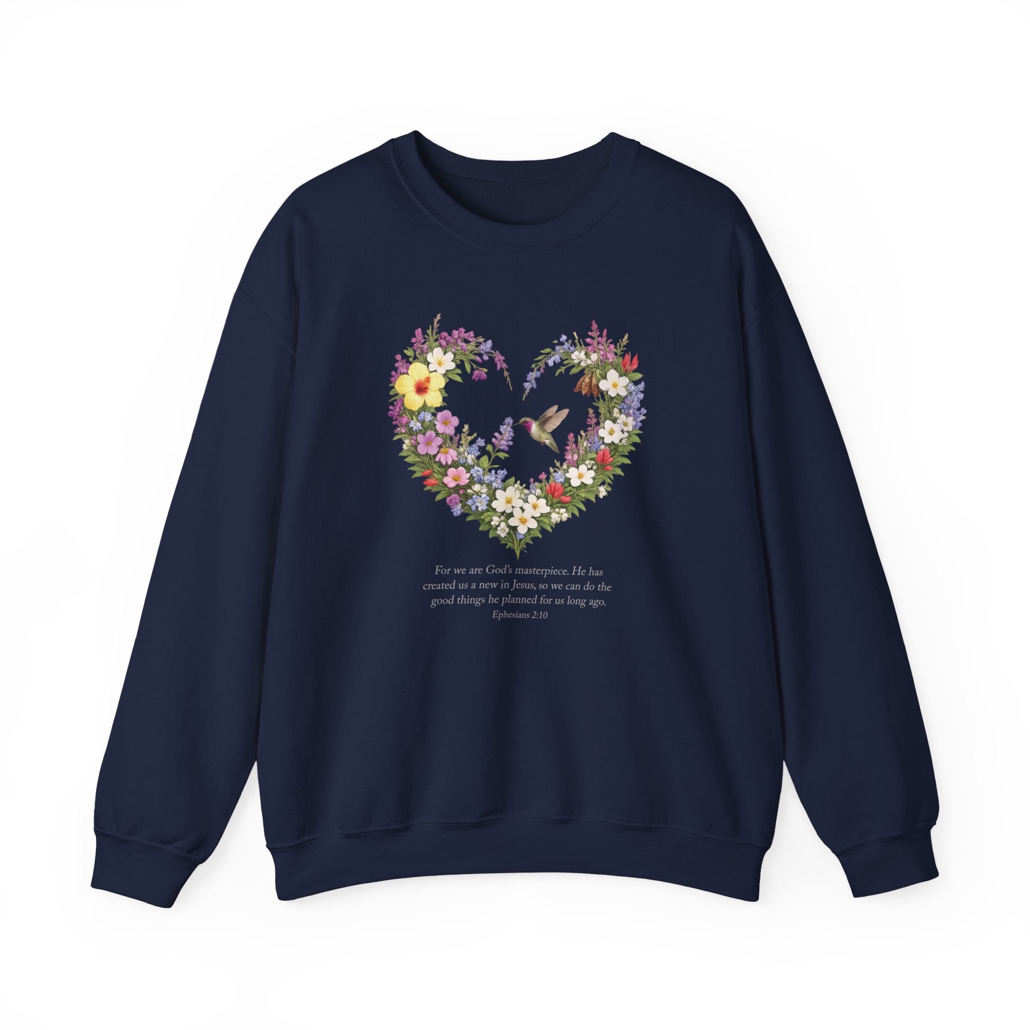 God’s Masterpiece Sweatshirt, Ephesians 2:10 Christian Floral Sweatshirt, Hummingbird Faith Womens Gift, Redeemed Faith Apparel