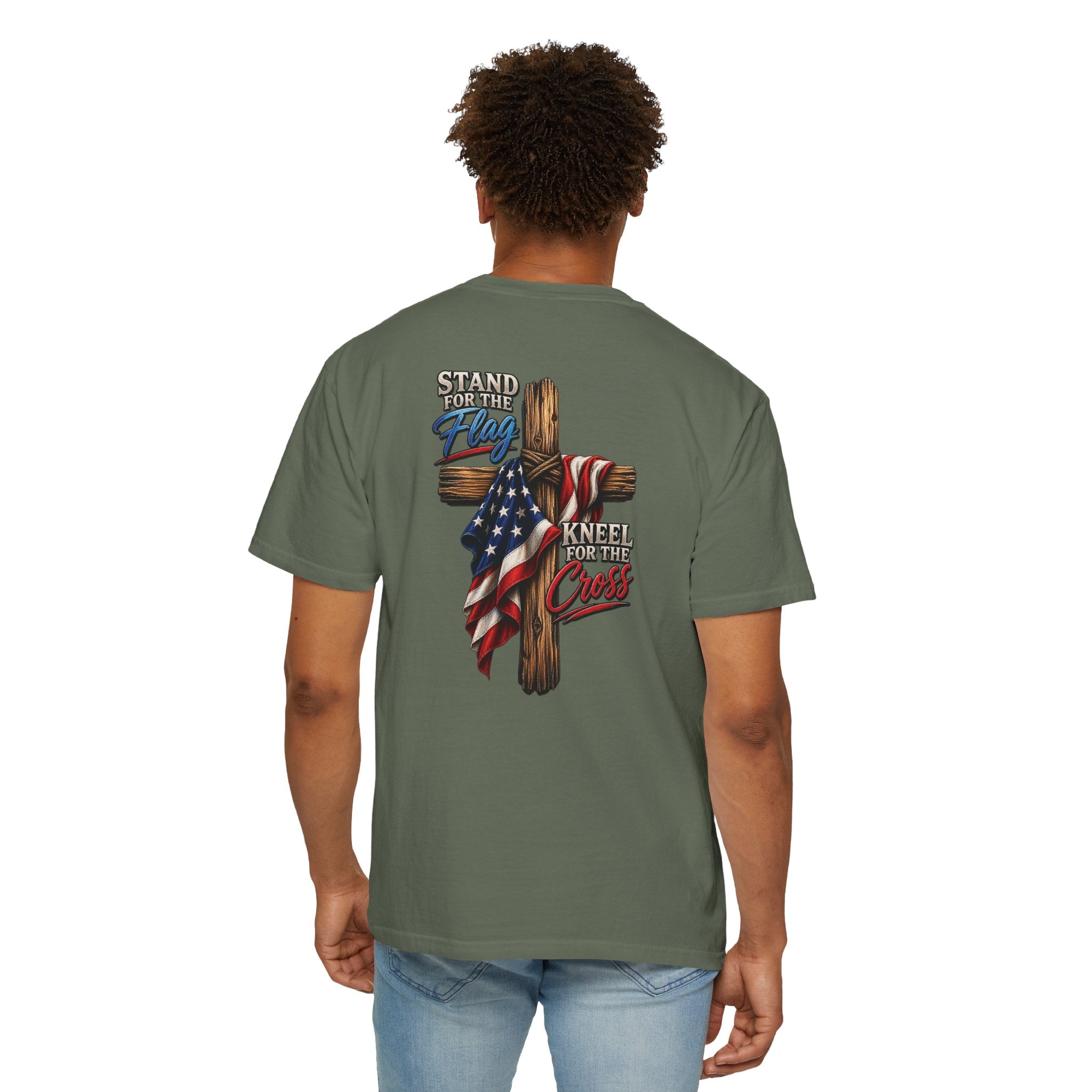 Stand for the Flag Kneel for the Cross T-Shirt, Christian Patriotic T-Shirt, American Flag & Cross Shirt, Redeemed Faith Apparel