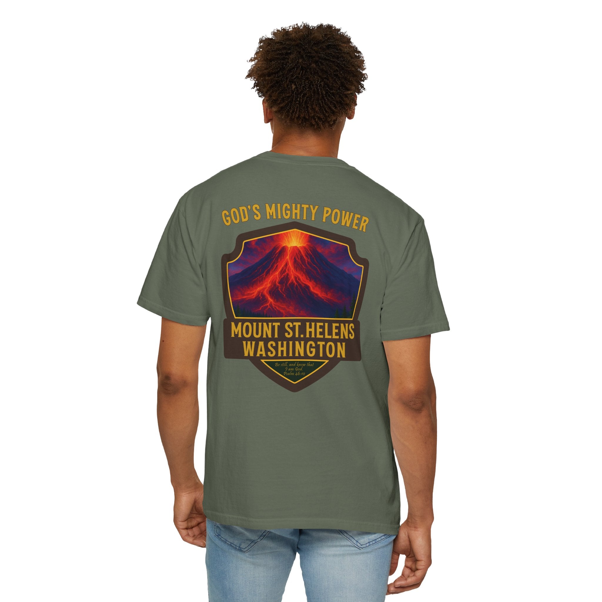 WA-Mount St Helens Washington Christian Shirt, Gods Mighty Power, Psalm 46:10, Volcano Faith Tee, God Bless America Collection, Redeemed Tee