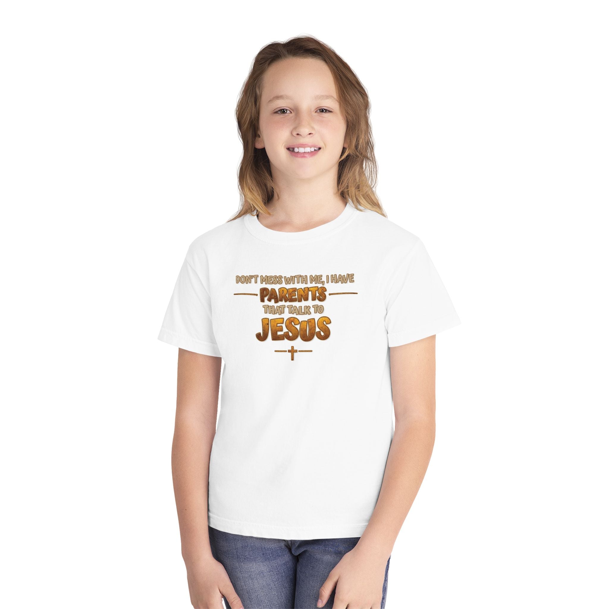 Don't Mess With Me I Have Parents That Talk To Jesus, Faith Youth Shirt, Bible Humor Tee, Christian Gift Kids, Funny Christian Youth Shirt