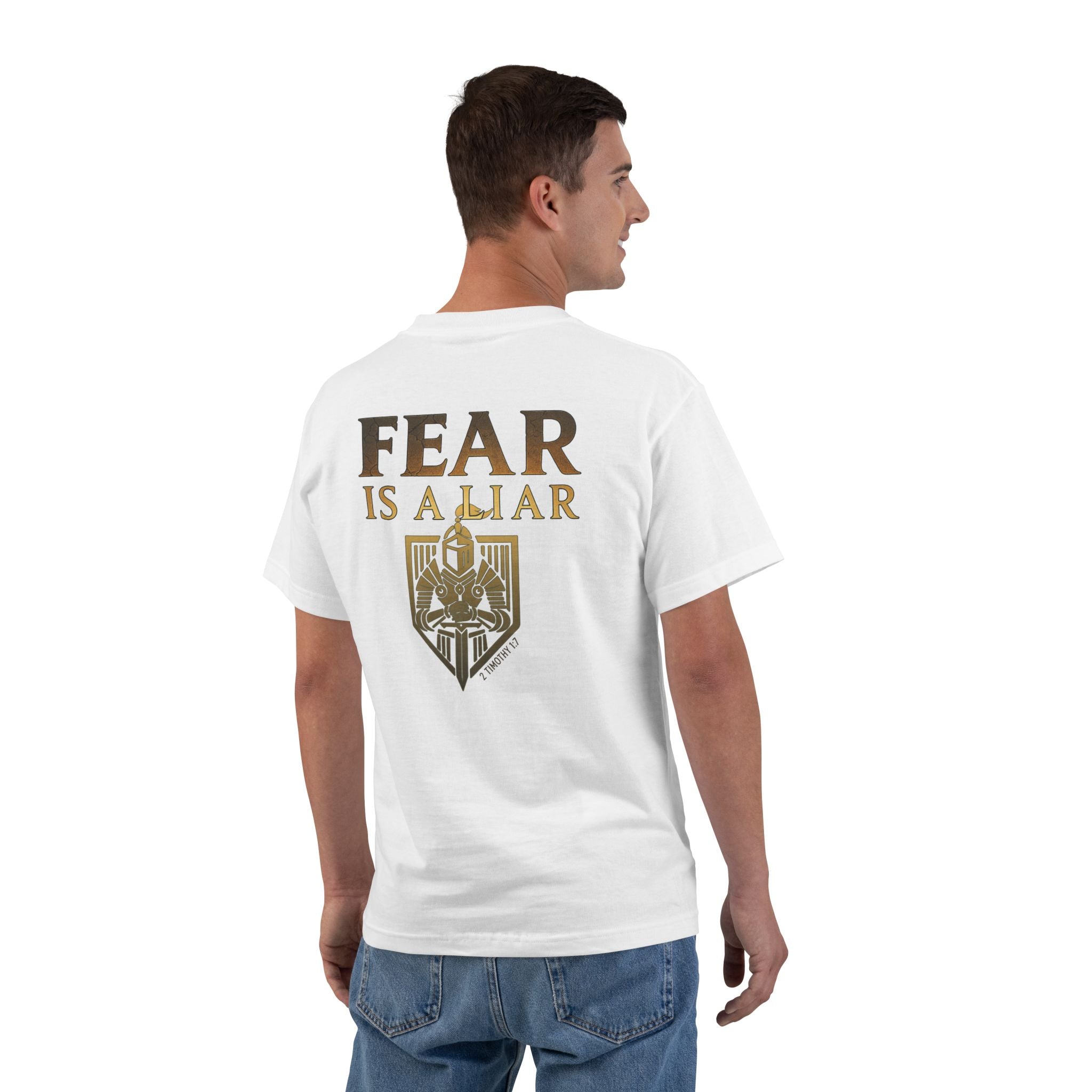 Fear Is A Liar T-Shirt - 2 Timothy 1:7, Christian Warrior Tee, Courageous Shirt, Armor of God Shirt, Christian Gift for Any Occasion
