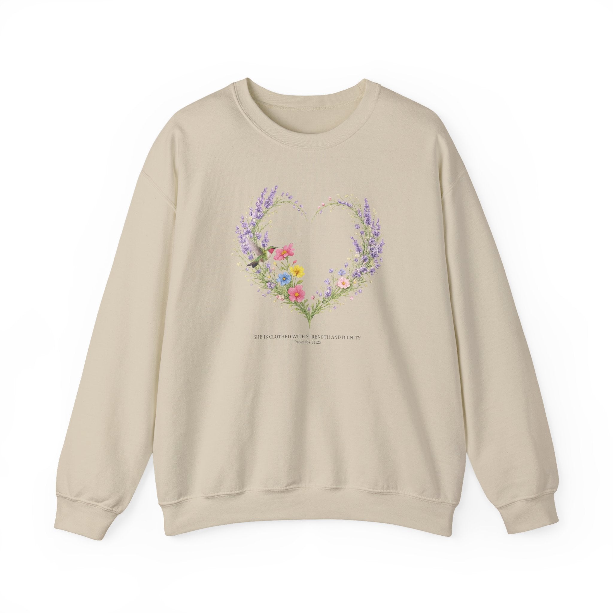 Strength and Dignity Sweatshirt, Proverbs 31:25 Christian Sweatshirt, Hummingbird Womens Gift, Boho Christian Top, Redeemed Faith Apparel