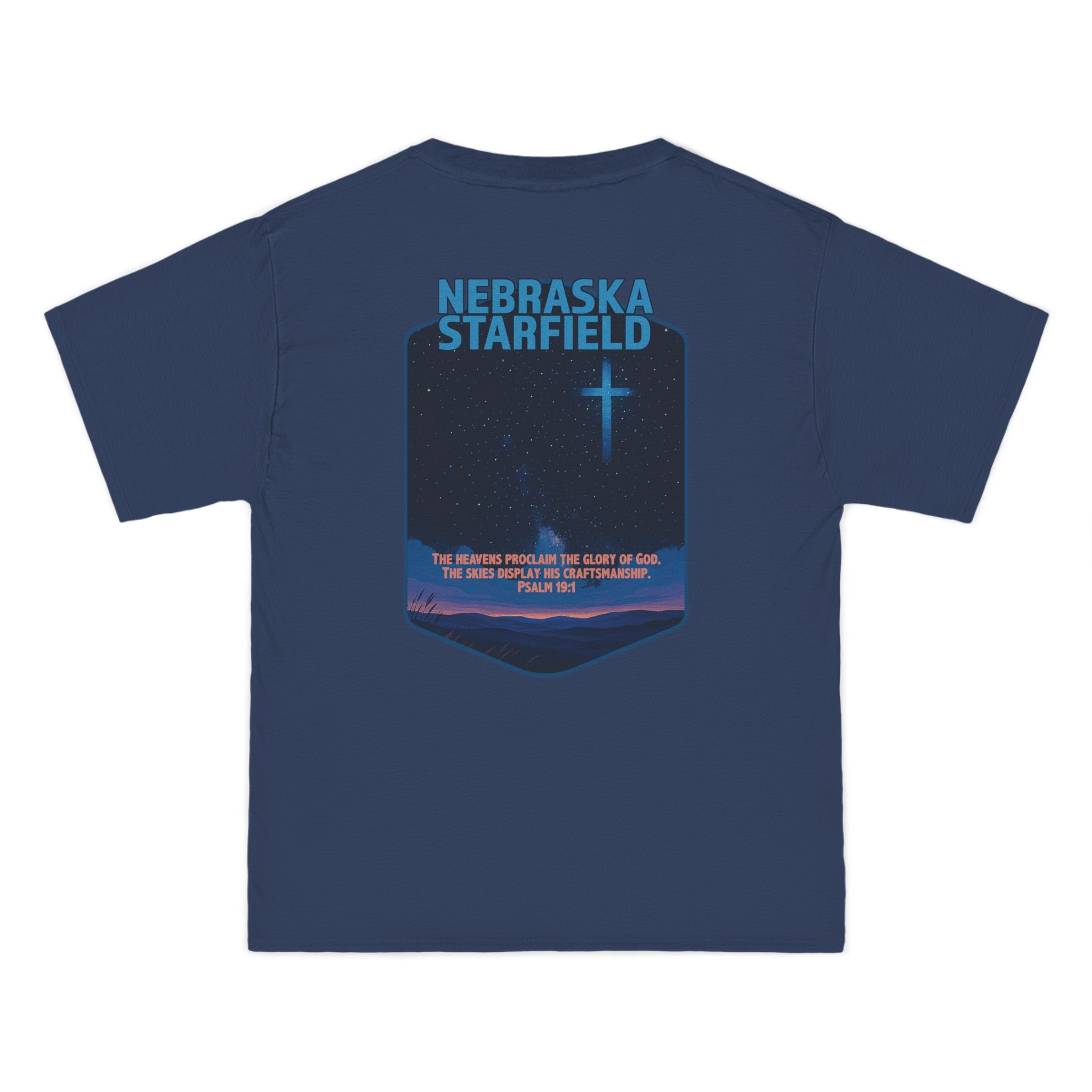 NB-Nebraska Starfield, Christian Shirt, Psalm 19:1, Night Sky, Milky Way T-Shirt, Faith Starlight Apparel, God Bless America Collection