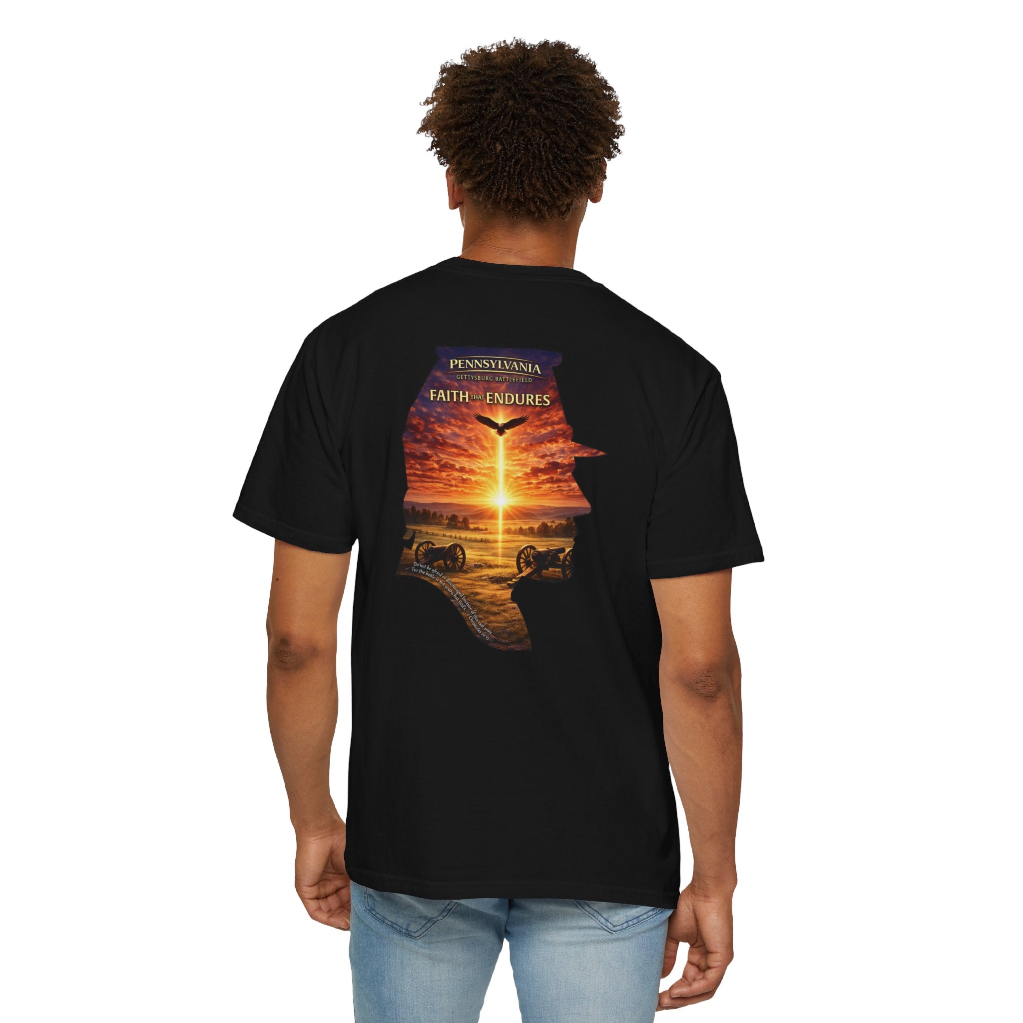 PA-Pennsylvania Gettysburg Faith That Endures Christian Shirt, Gettysburg Battlefield Tee, 2 Chronicles 20:15, God Bless America Collection