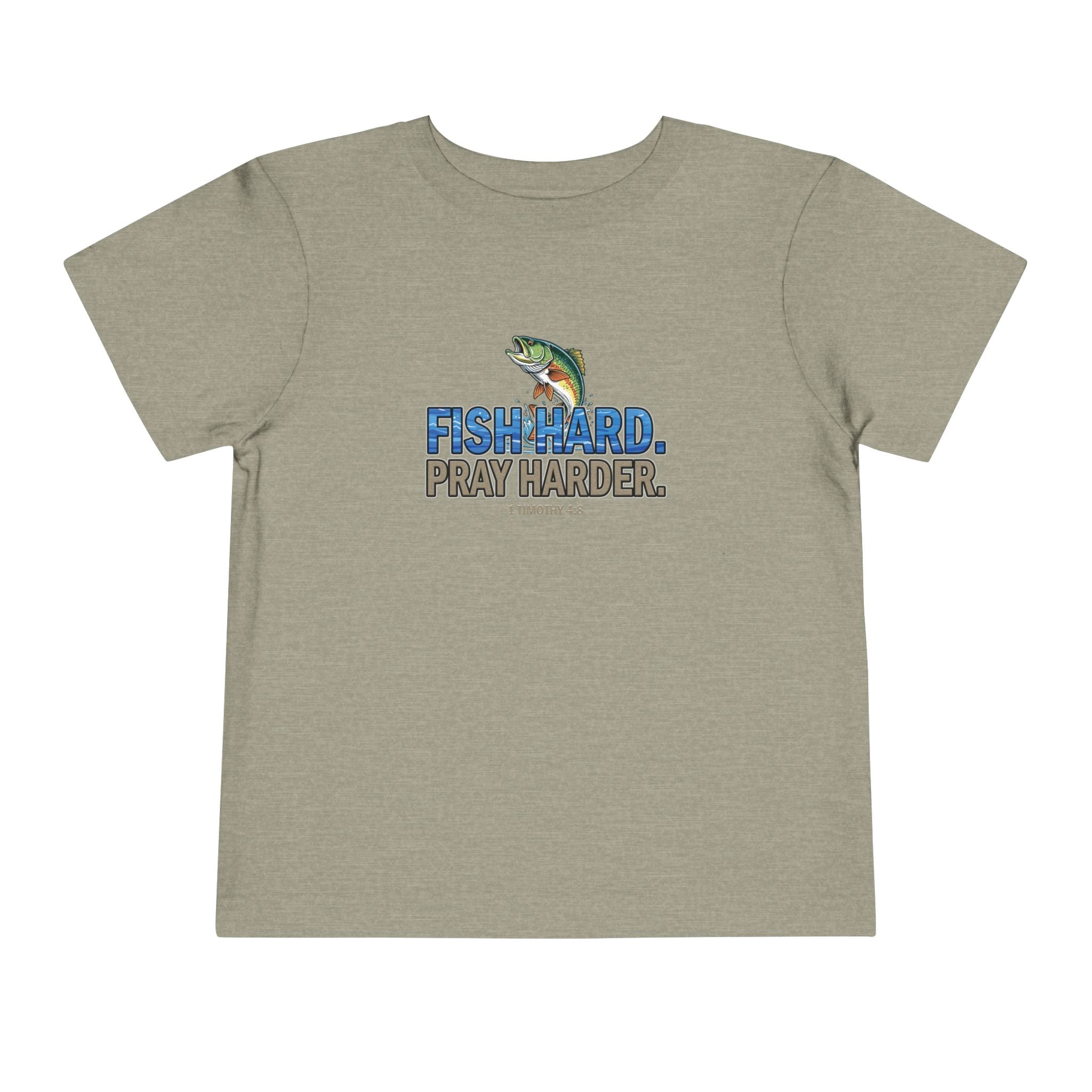 Fish Hard Pray Harder Kids T-Shirt, Christian Fishing Tee, Redeemed Faith Apparel