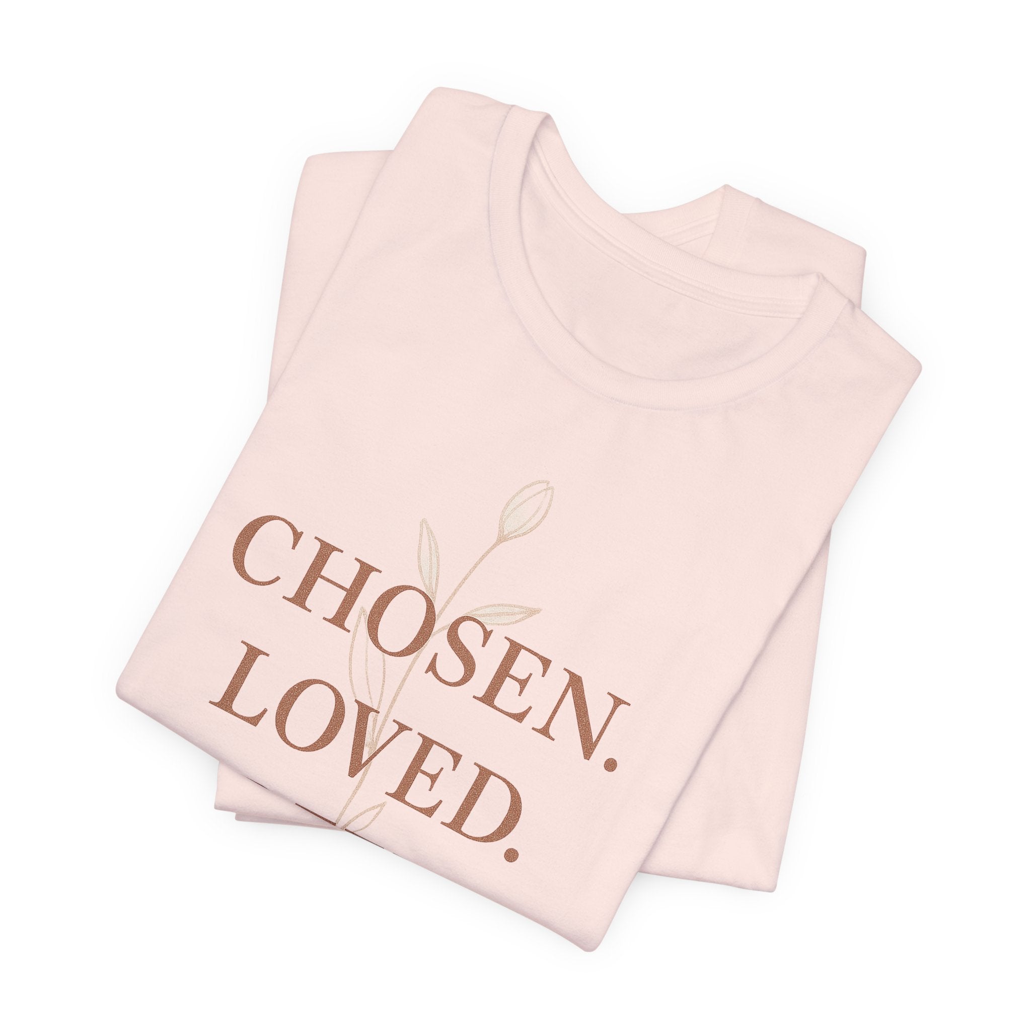 Chosen. Loved. Redeemed. Womens Christian T-Shirt - Faith Inspiration Tee, Minimalist Bible Verse Apparel, Redeemed Faith Apparel