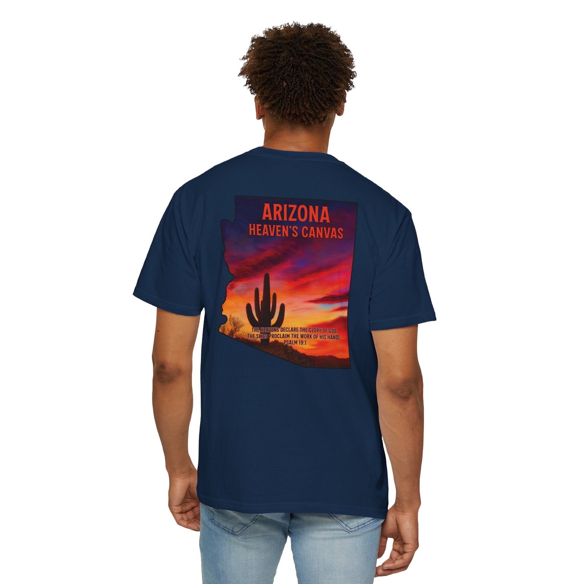 AZ-Arizona Heavens Canvas Christian T Shirt, Desert Sunset Shirt, Psalm 19:1 T-shirt, Arizona Christian Gift, God Bless America Collection