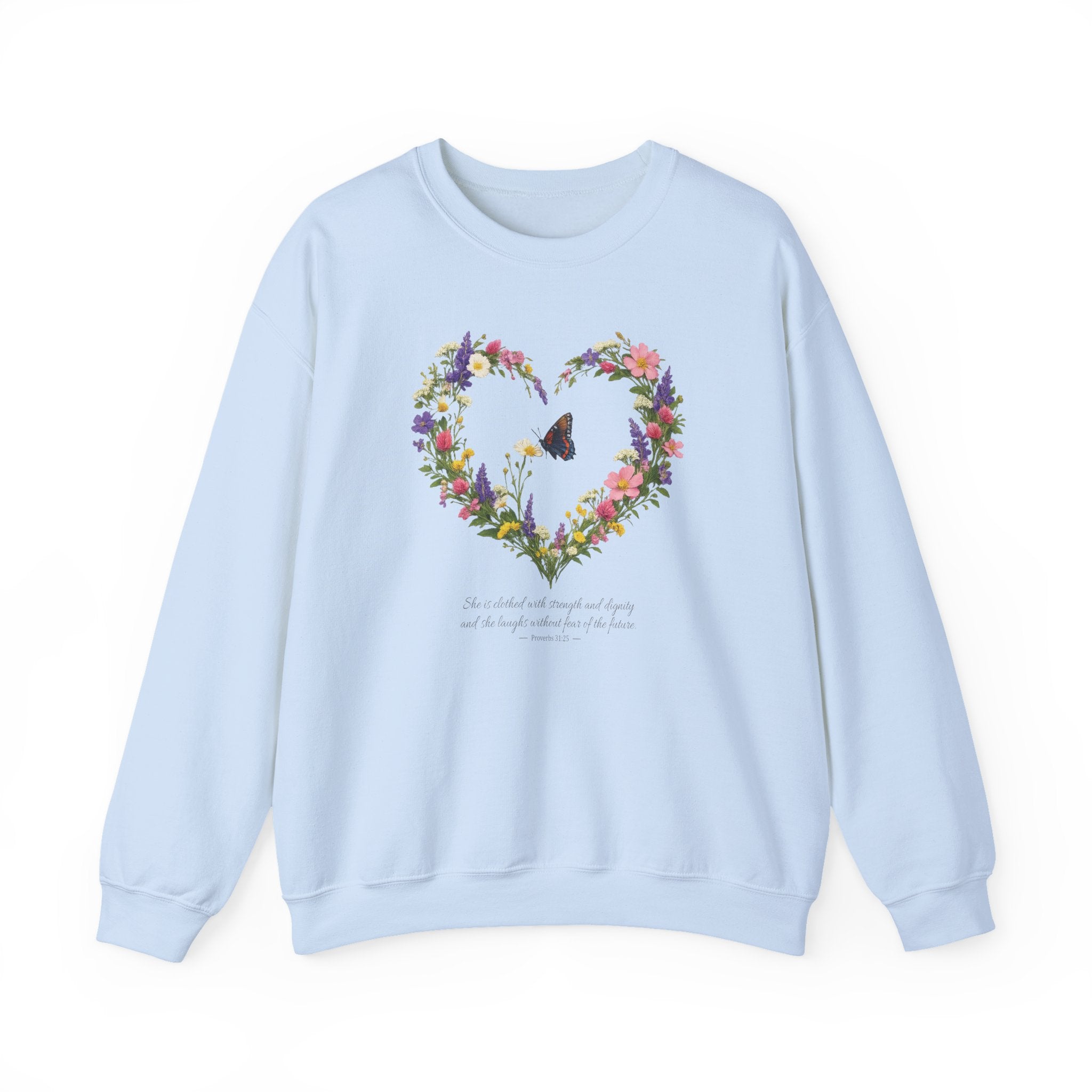 Proverbs 31:25 Sweatshirt, She is Clothed With Strength Christian Floral Sweatshirt, Womens Faith Gift, Redeemed Faith Apparel, Boho Sweater