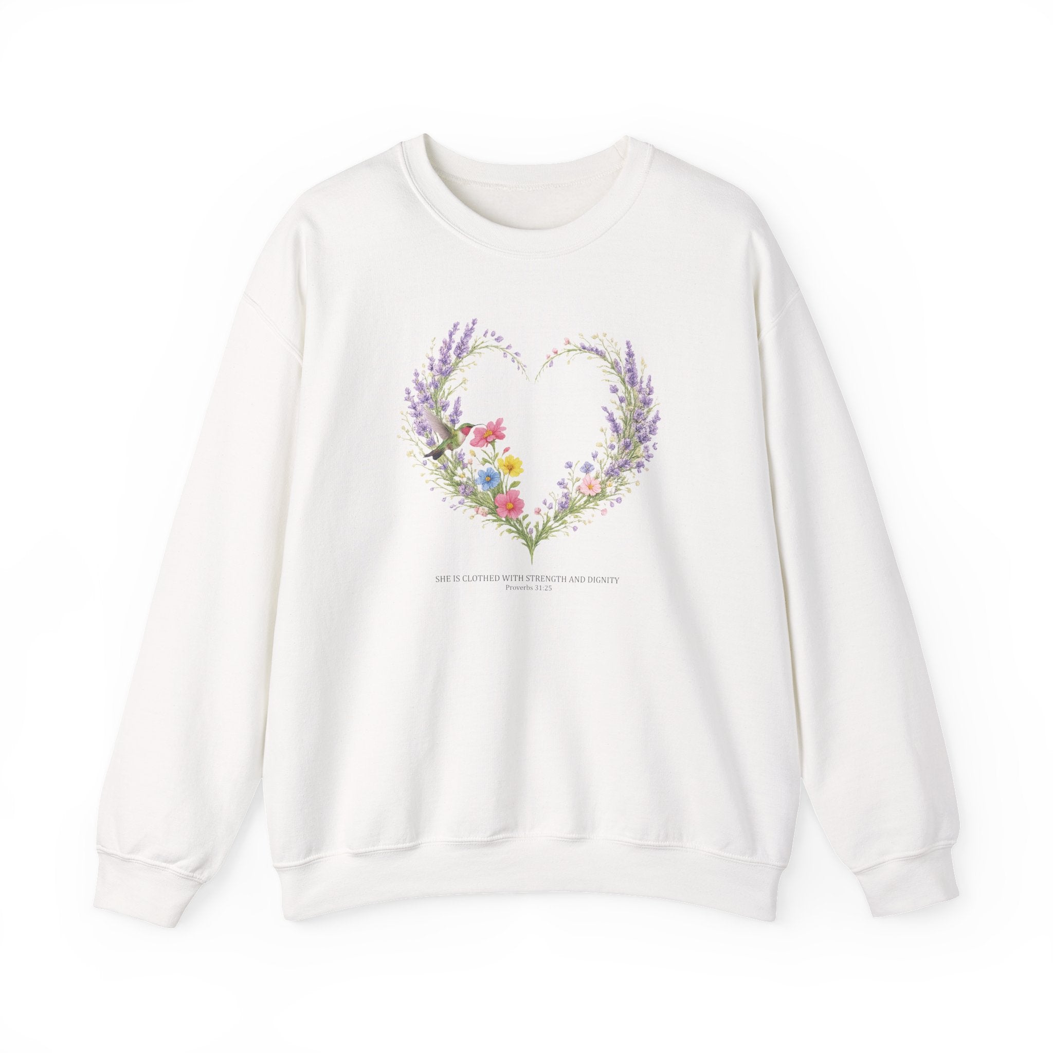 Strength and Dignity Sweatshirt, Proverbs 31:25 Christian Sweatshirt, Hummingbird Womens Gift, Boho Christian Top, Redeemed Faith Apparel