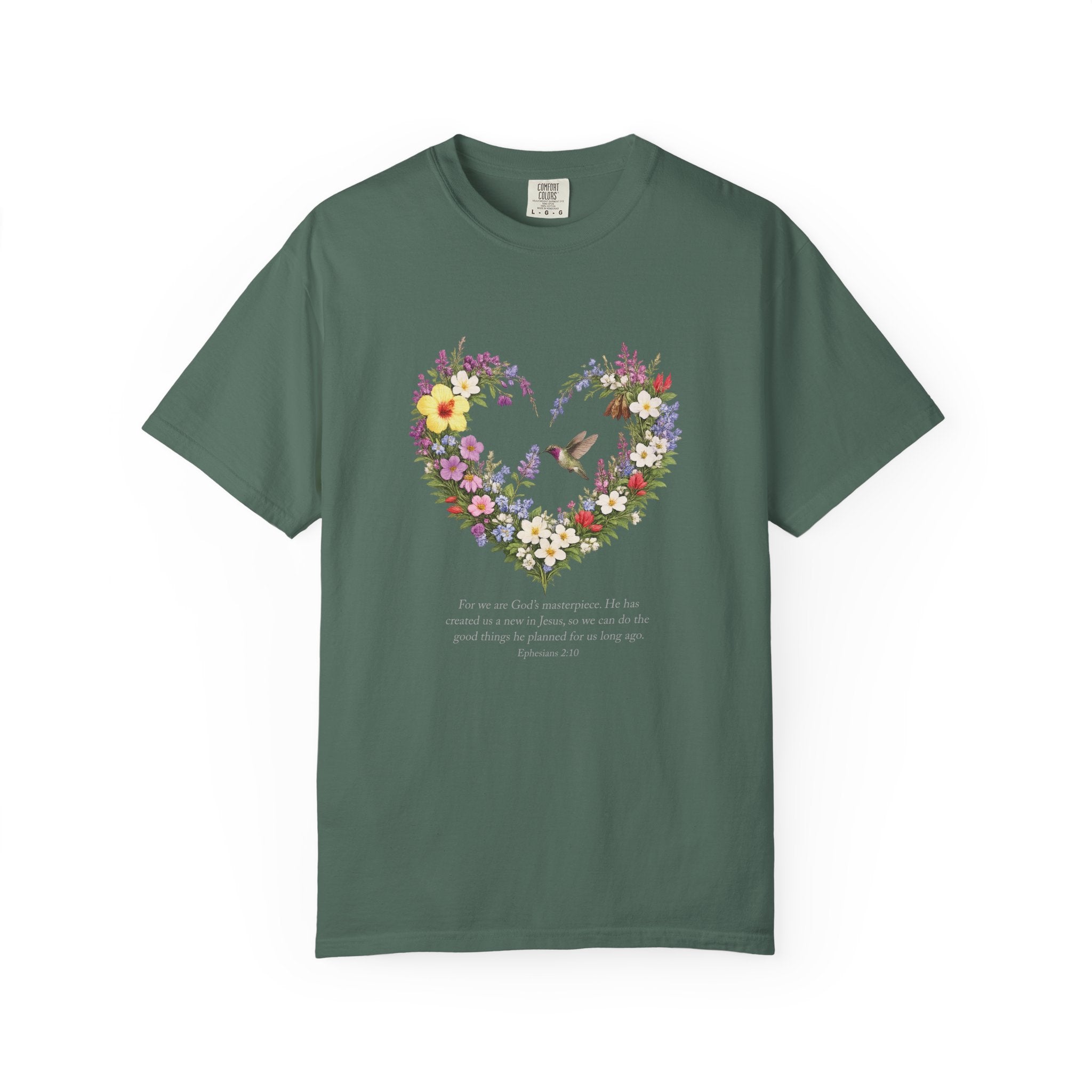 Gods Masterpiece Floral Heart T-shirt, Ephesians 2:10 Christian Shirt, Christian Women Gift, Wildflower Heart, Redeemed Faith Apparel